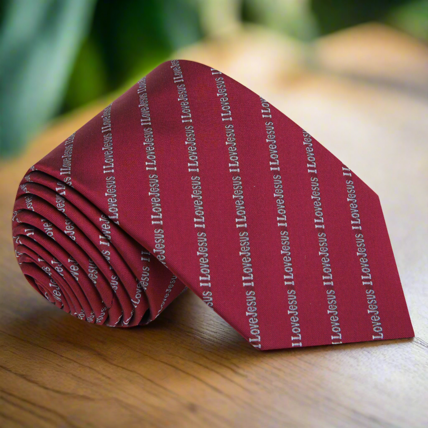 Single Tie: Carmine Red, Grey I love Jesus Tie  