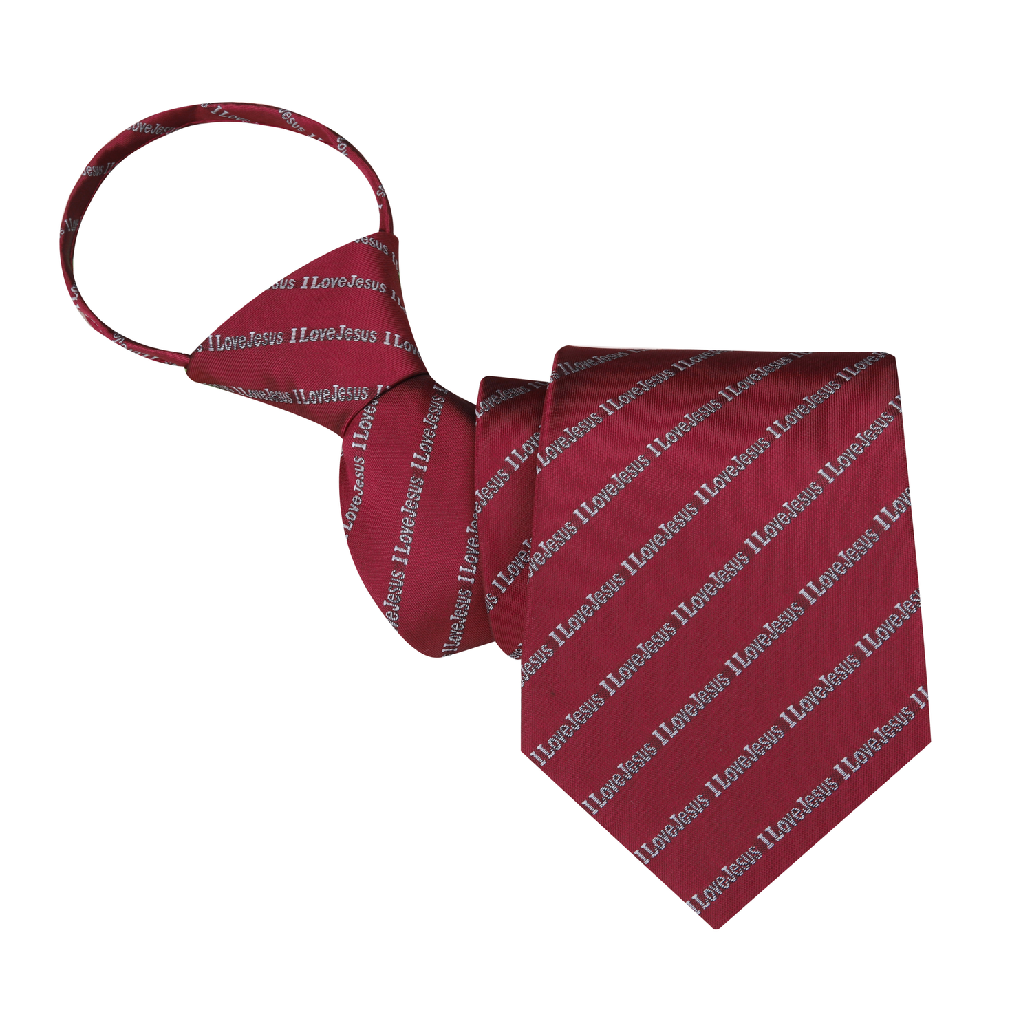 Single Zipper": Single Tie: Carmine Red, Grey I love Jesus Tie
