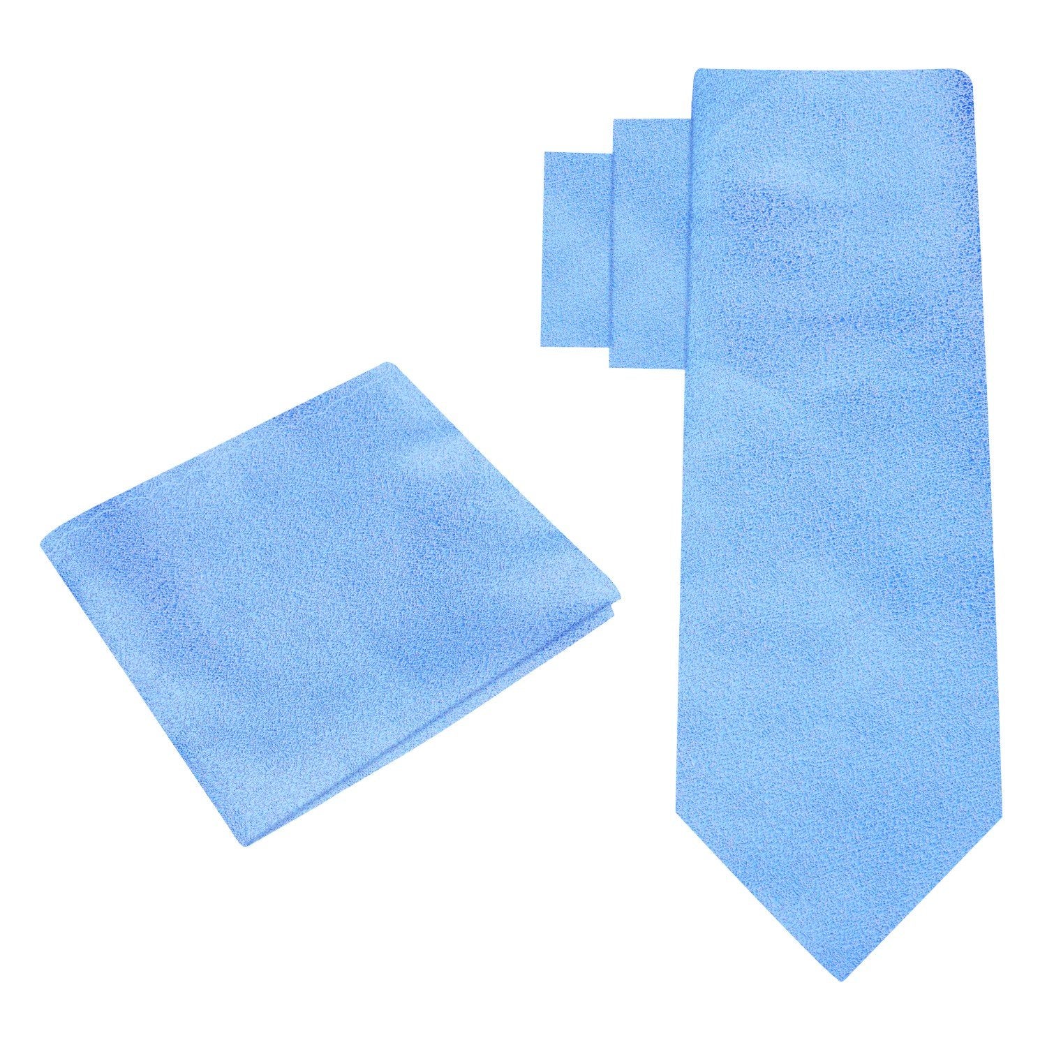Alt View: A Solid Carolina Blue Shimmer Pattern Silk Necktie, Matching Pocket Square