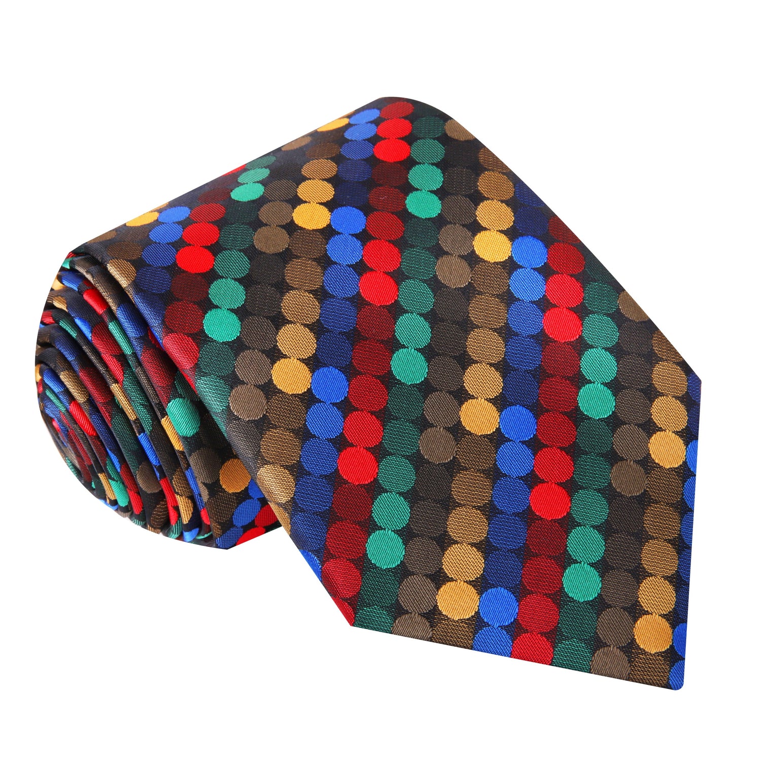A Red, Yellow, Blue, Green Polka Dot Pattern Silk Necktie 