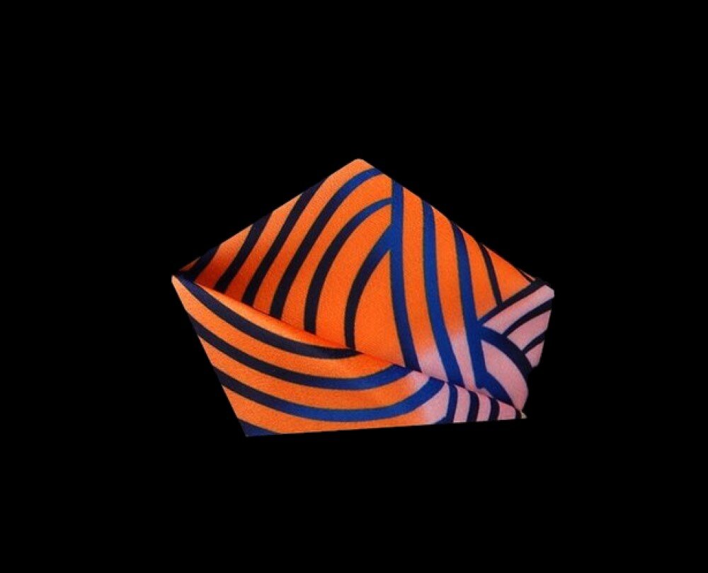 An Orange, Blue, Pink, Light Butter Color Abstract Lines Pattern Pocket Square