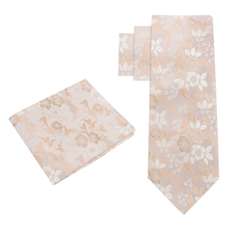 Alt View: Light Champagne Floral Tie and Pocket Square