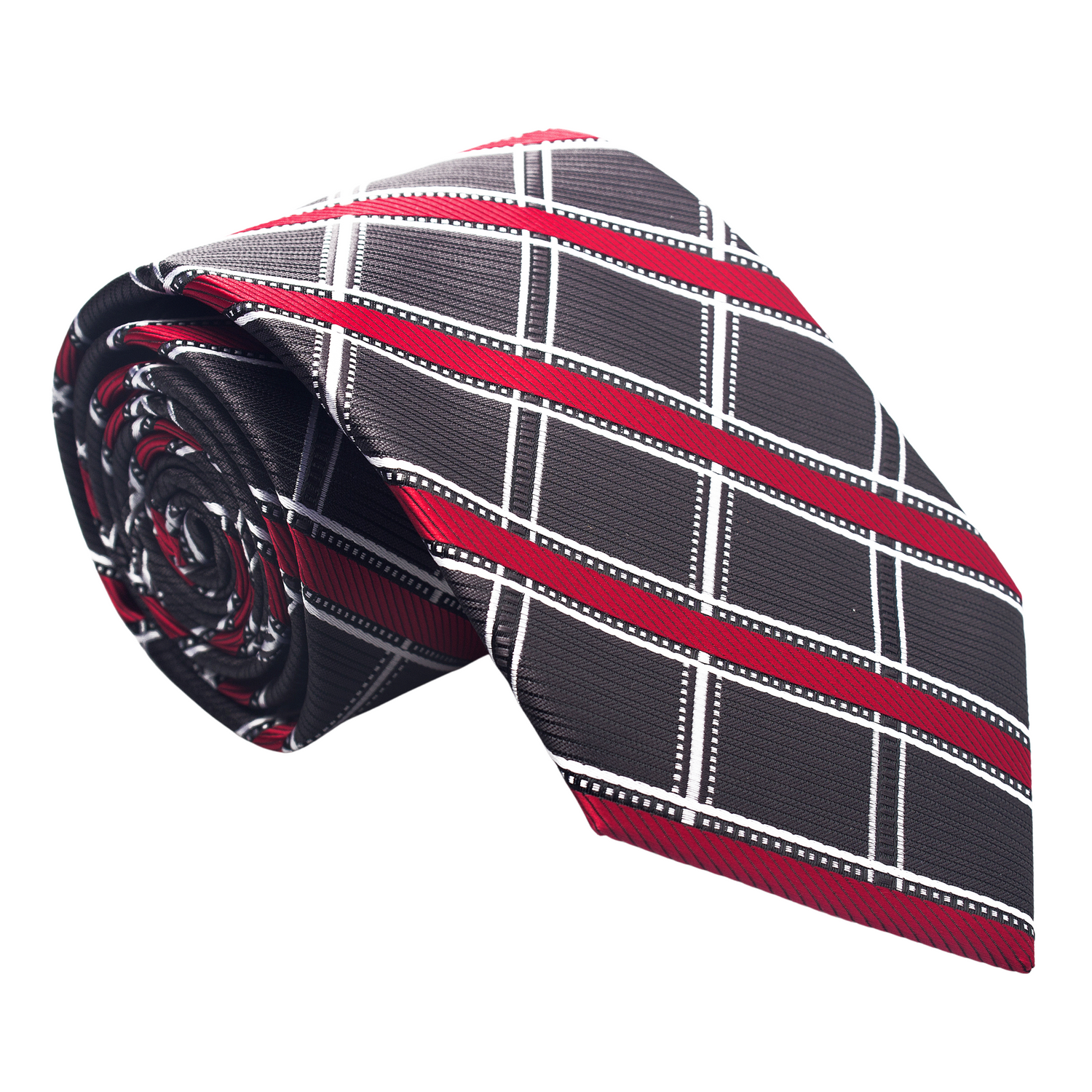 Charcoal, Red and White Plaid Tie 