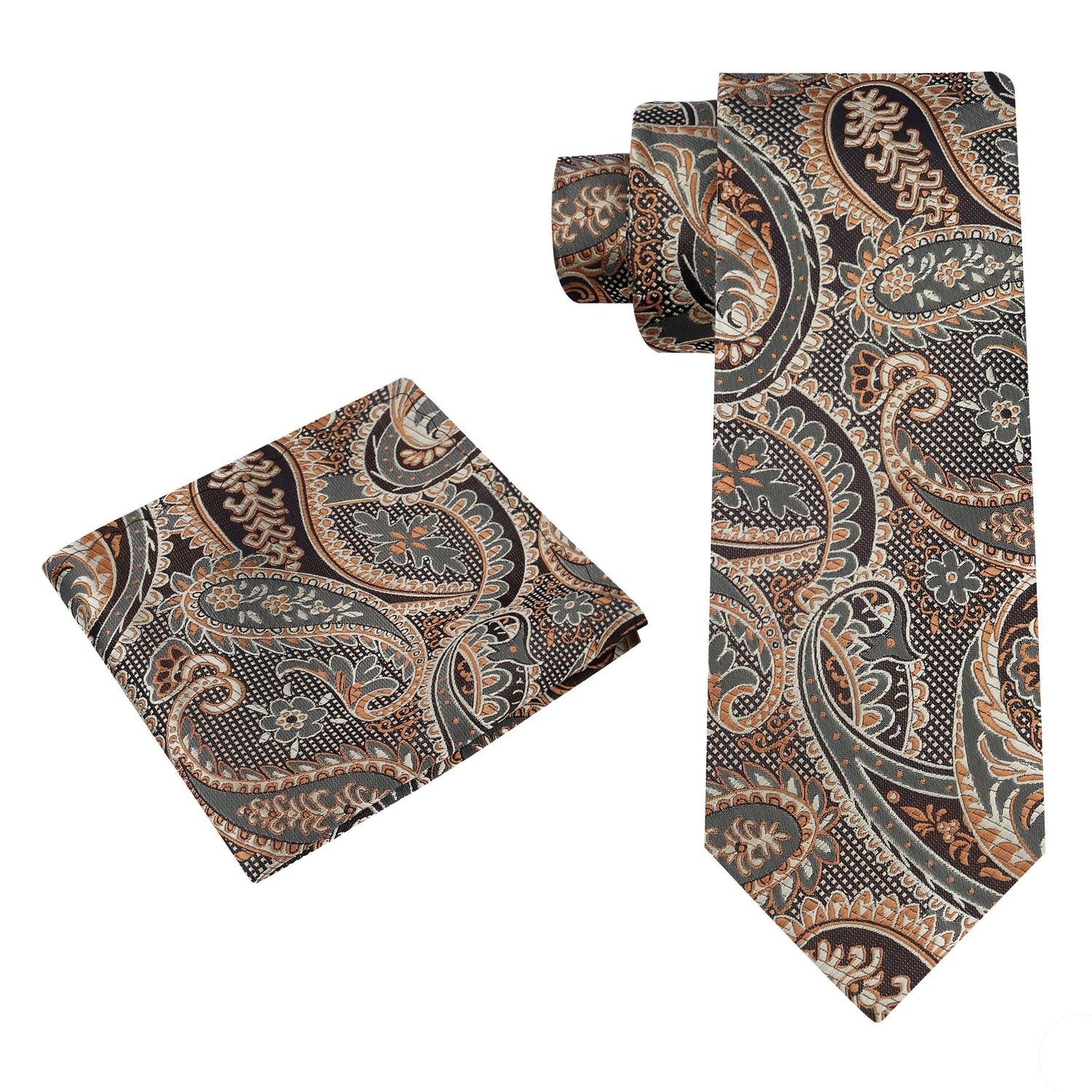 Alt View: Brown with Check Paisley Necktie and Matching Square