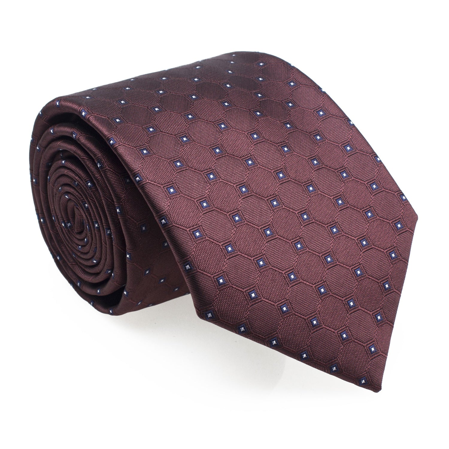 A Brown, Black, White Geometric Texture With Small Black, White Checks Silk Necktie 