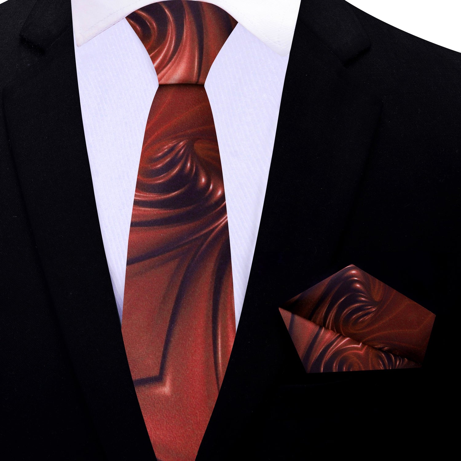 Thin Tie: Silky Smooth Chocolate Swirl Tie and Pocket Square