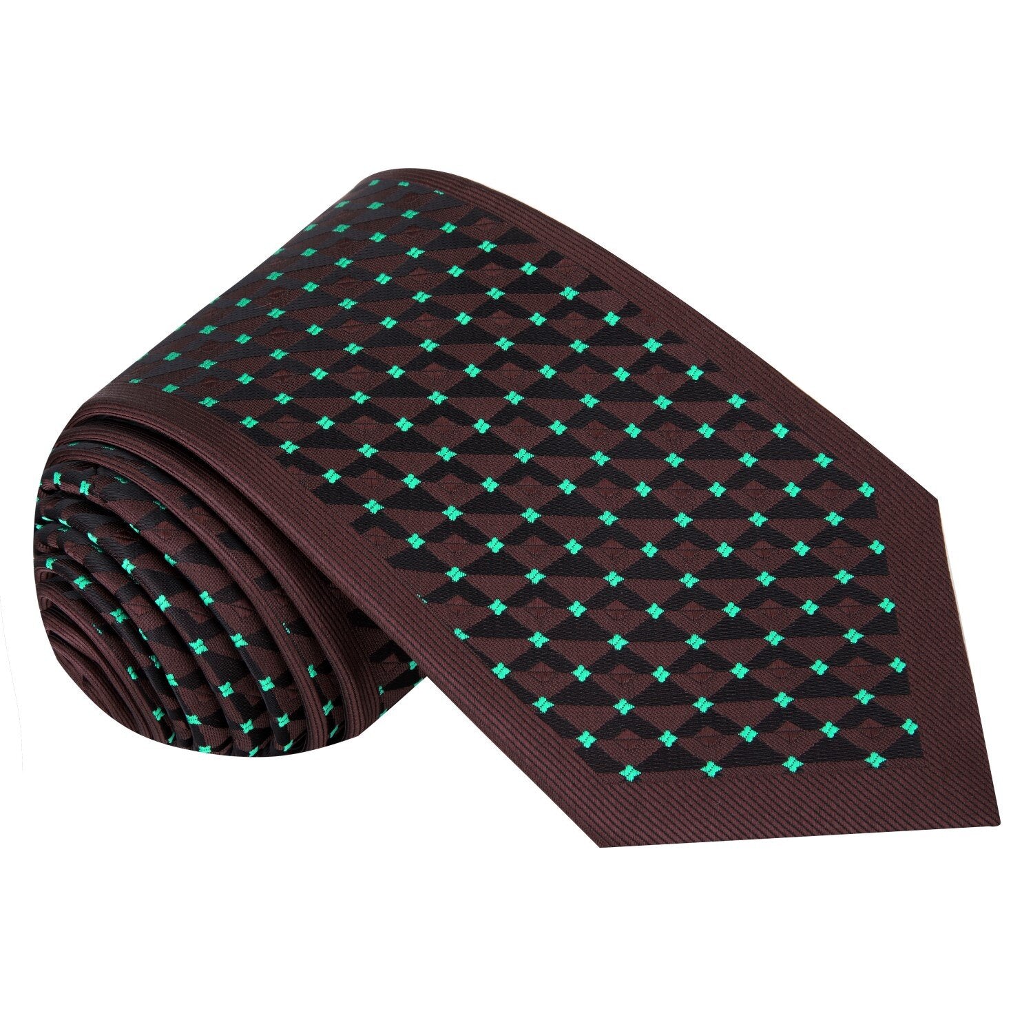 Chocolate and Mint Green Geometric Tie 