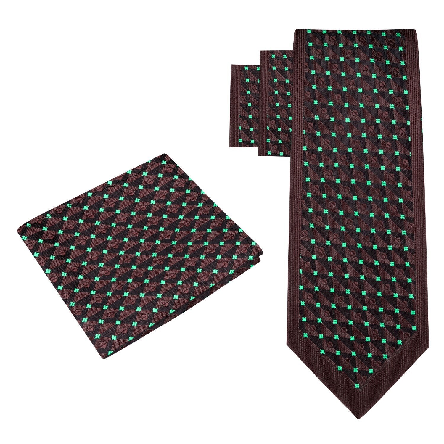 Alt View: Chocolate and Mint Green Geometric Tie and Pocket Square