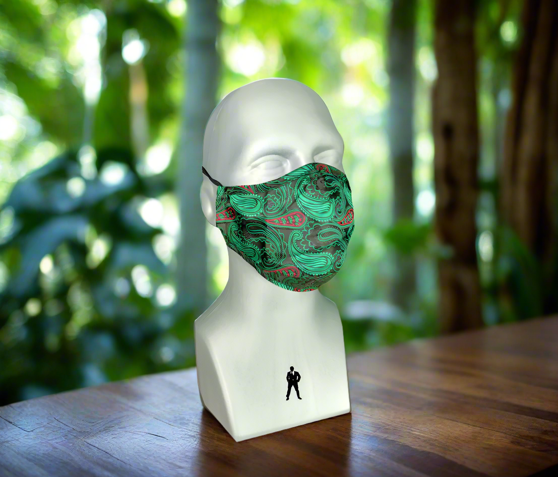 Green Black Paisley Face Mask On Mannequin Head