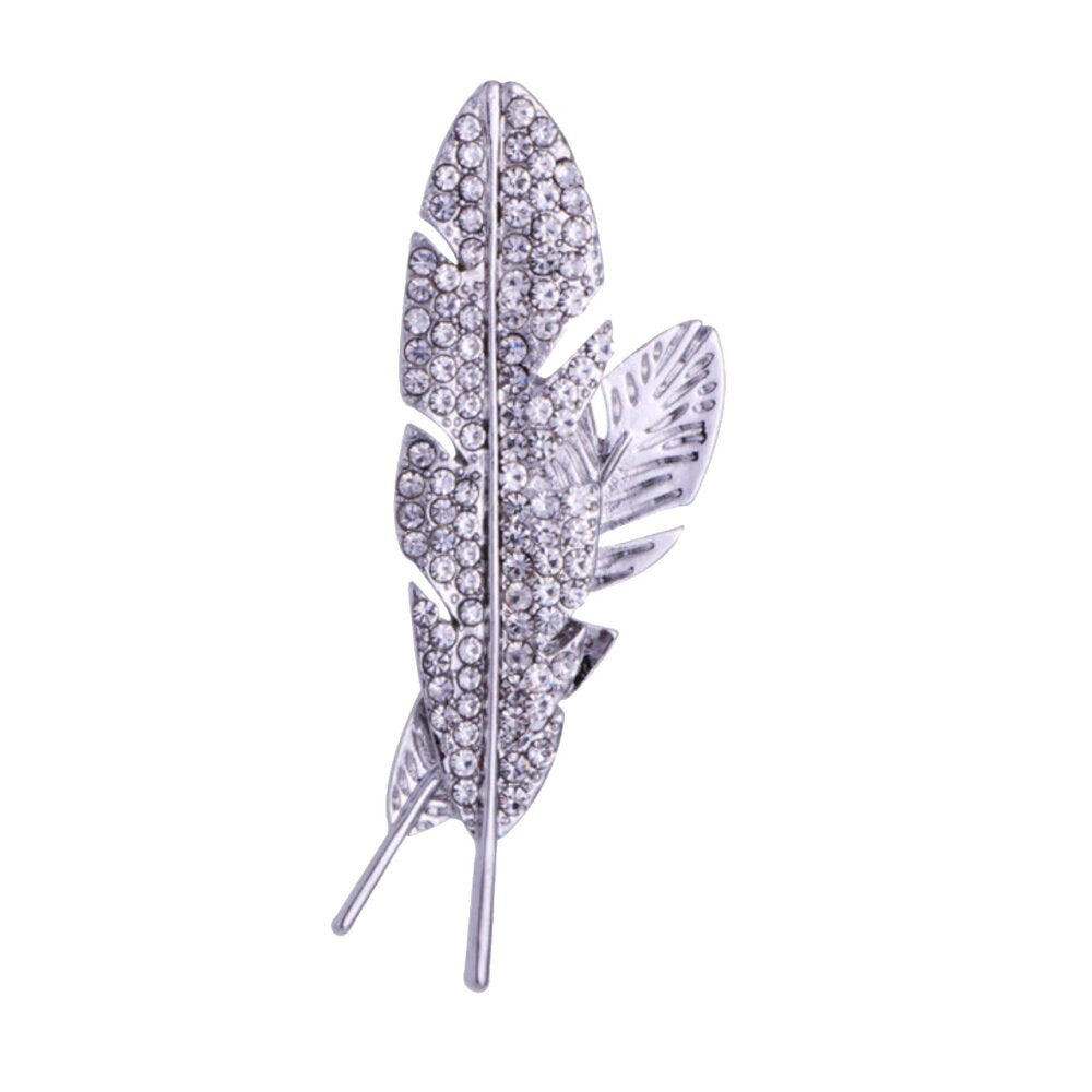 Silver Color with Jewel Feather Lapel Pin 