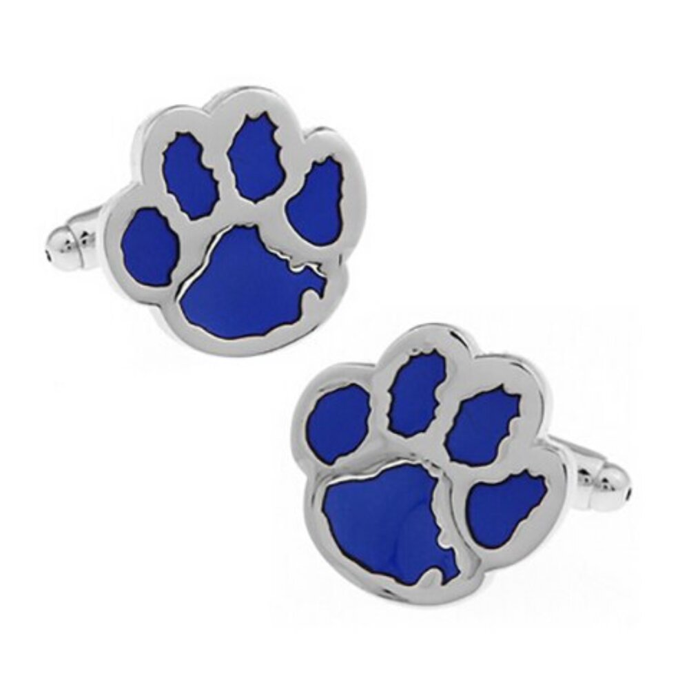 Chrome and Blue Paw Cuff-links||Blue