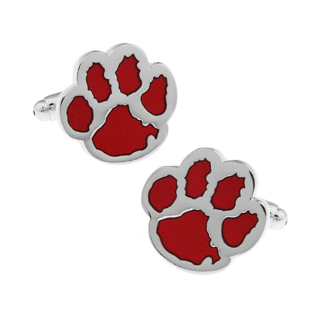 Chrome and RED Paw Cuff-links||Red