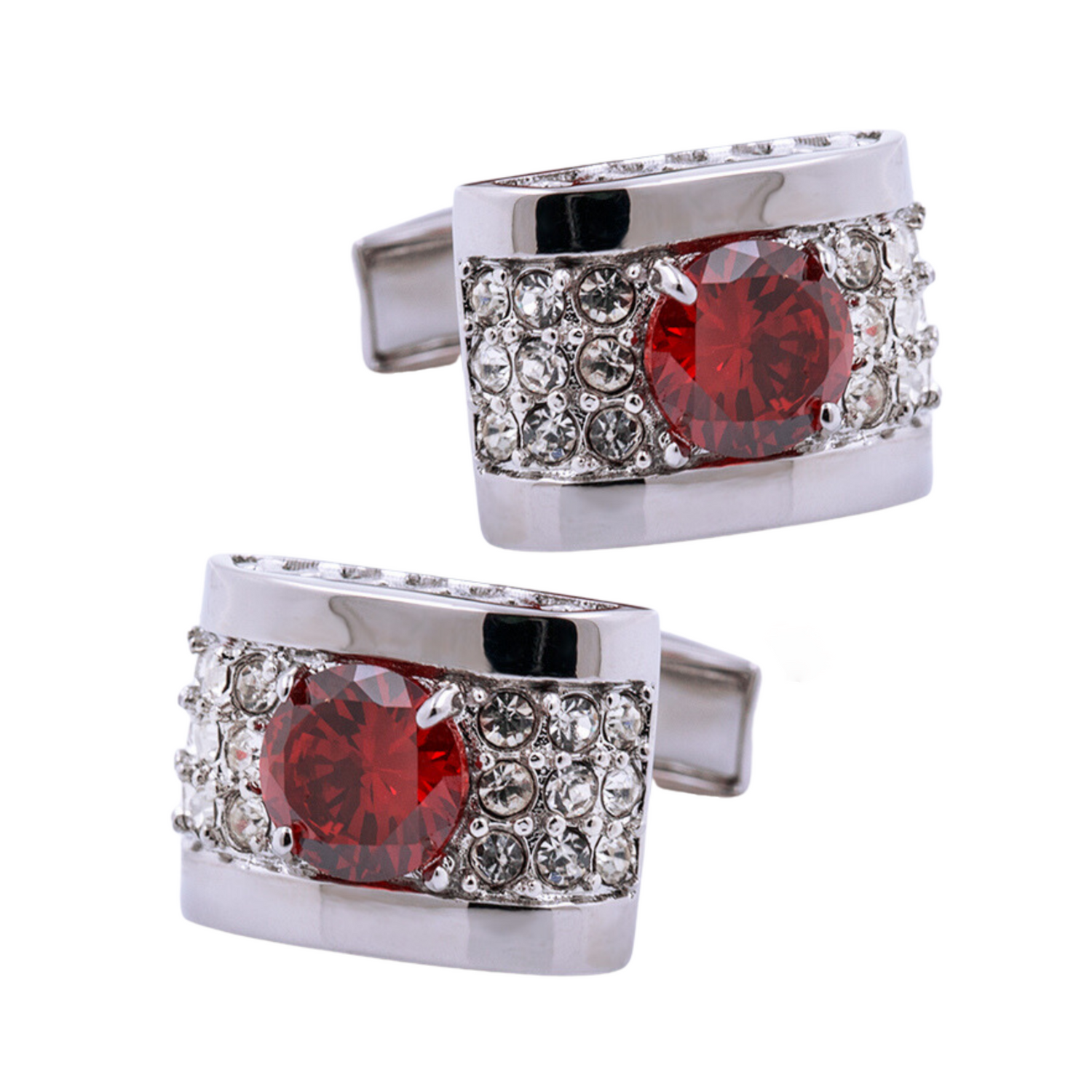 Chrome with Red and Clear Stones Cufflinks