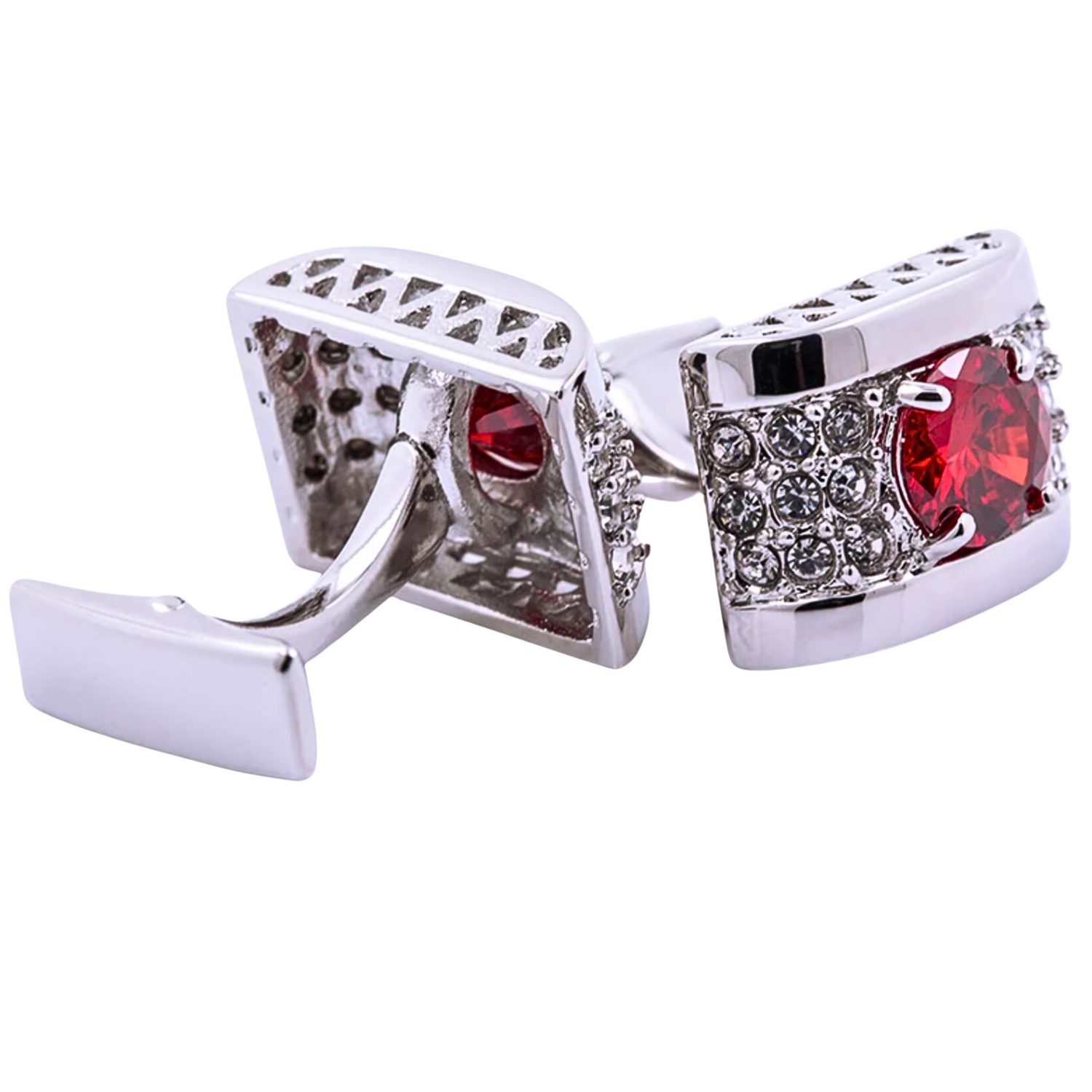 View 2: Chrome with Red and Clear Stones Cufflinks
