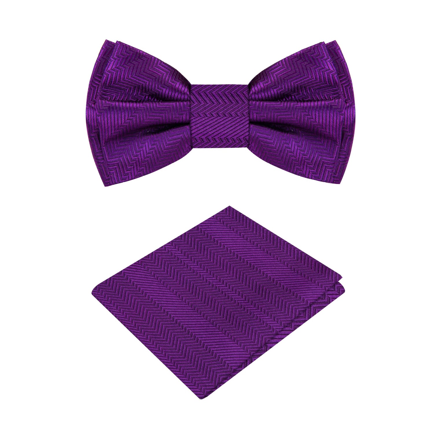 A Classy Purple Solid Pattern Self Tie Bow Tie, Matching Pocket Square