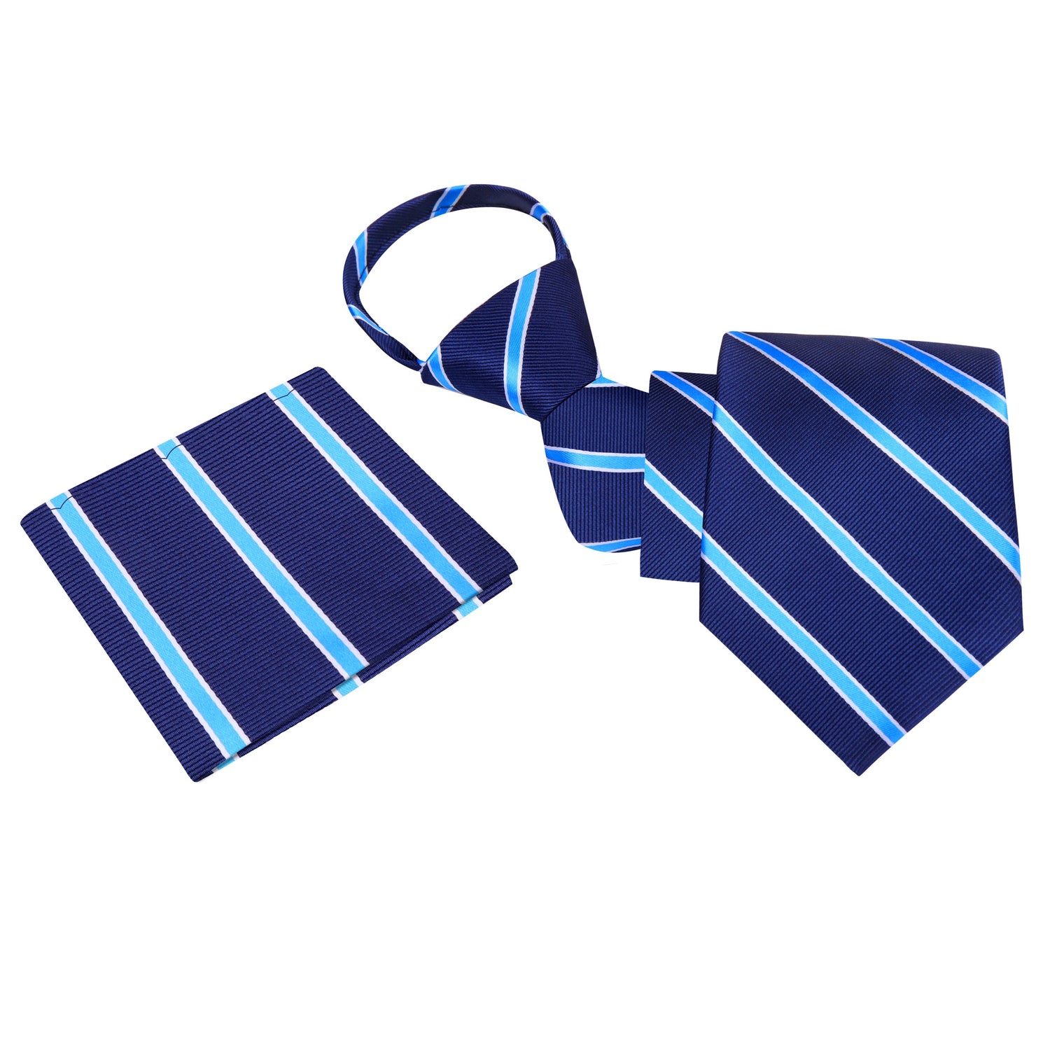 Coach PRIME Deion Sanders Dark Blue, Light Blue Stripe zipper Tie and Pocket Square