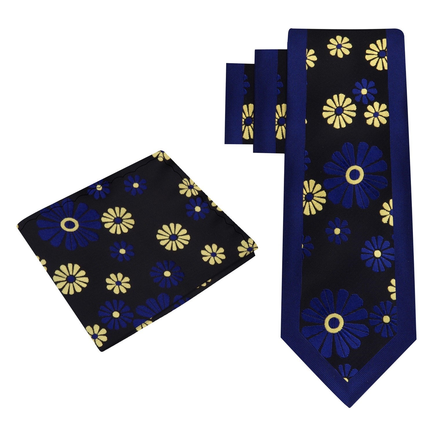 Alt View; Dark Blue, Black and Yellow Cactus Flower Tie