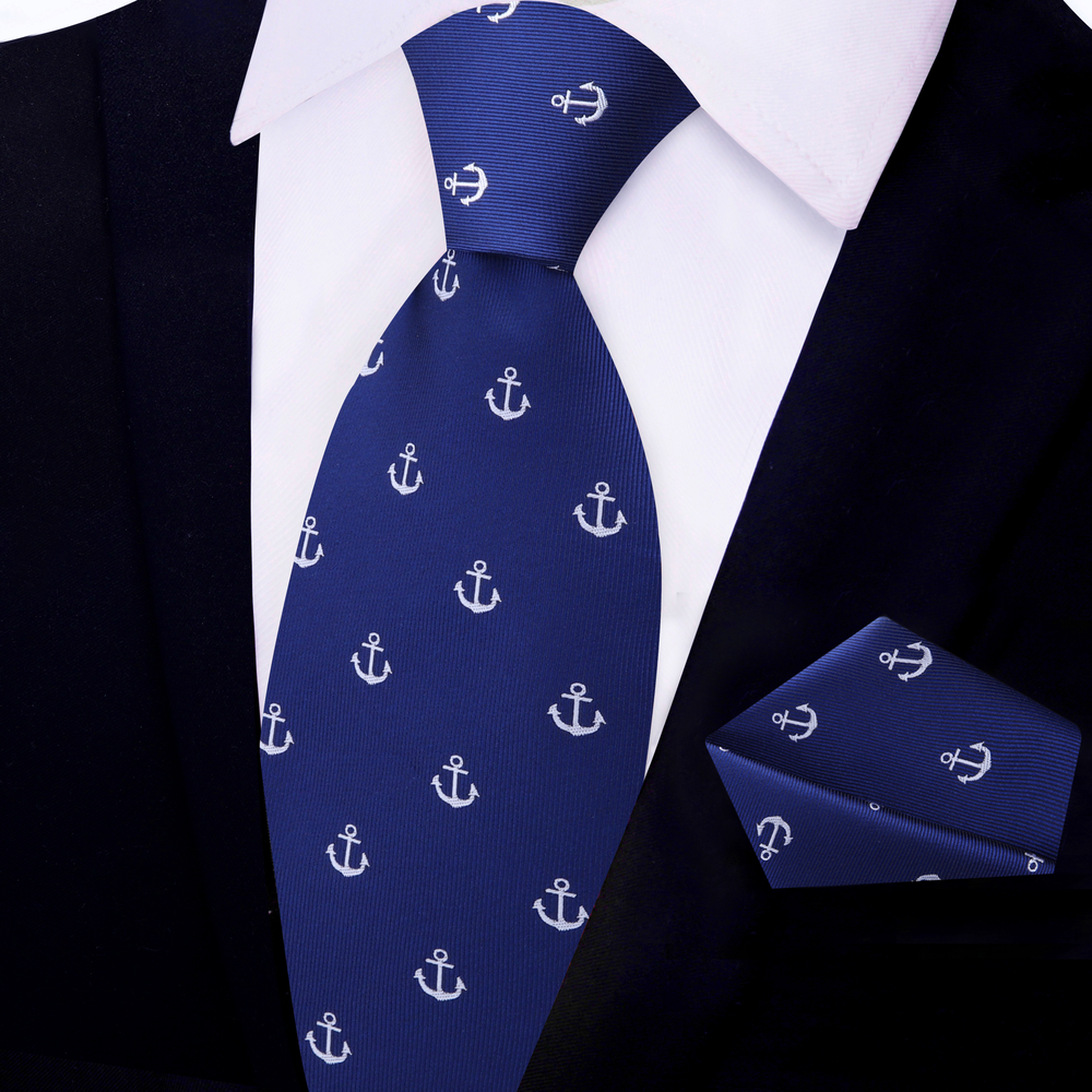 Blue, White Anchor Tie and Square