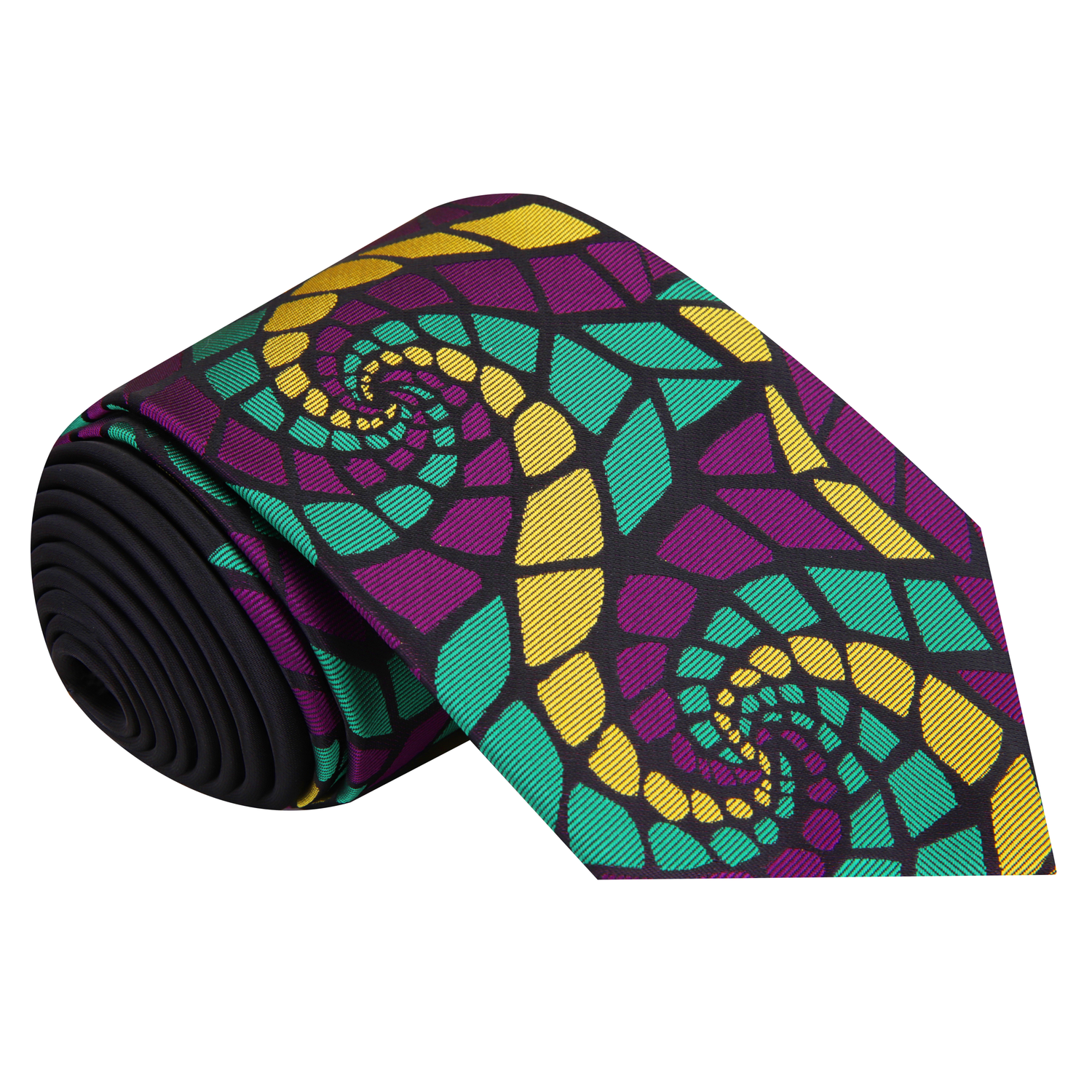 A Purple, Green, Gold Abstract Swirl Tie