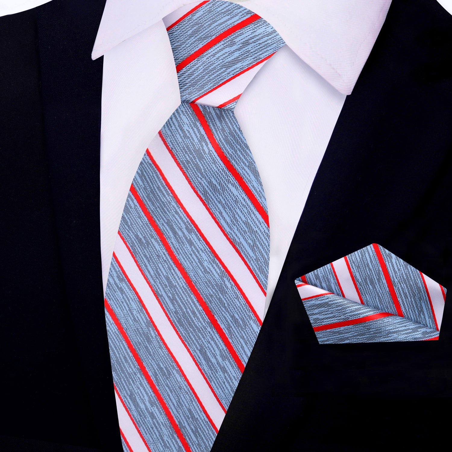 Deion PRIME TIME Sanders Blue, Red Stripe Tie and Pocket Square