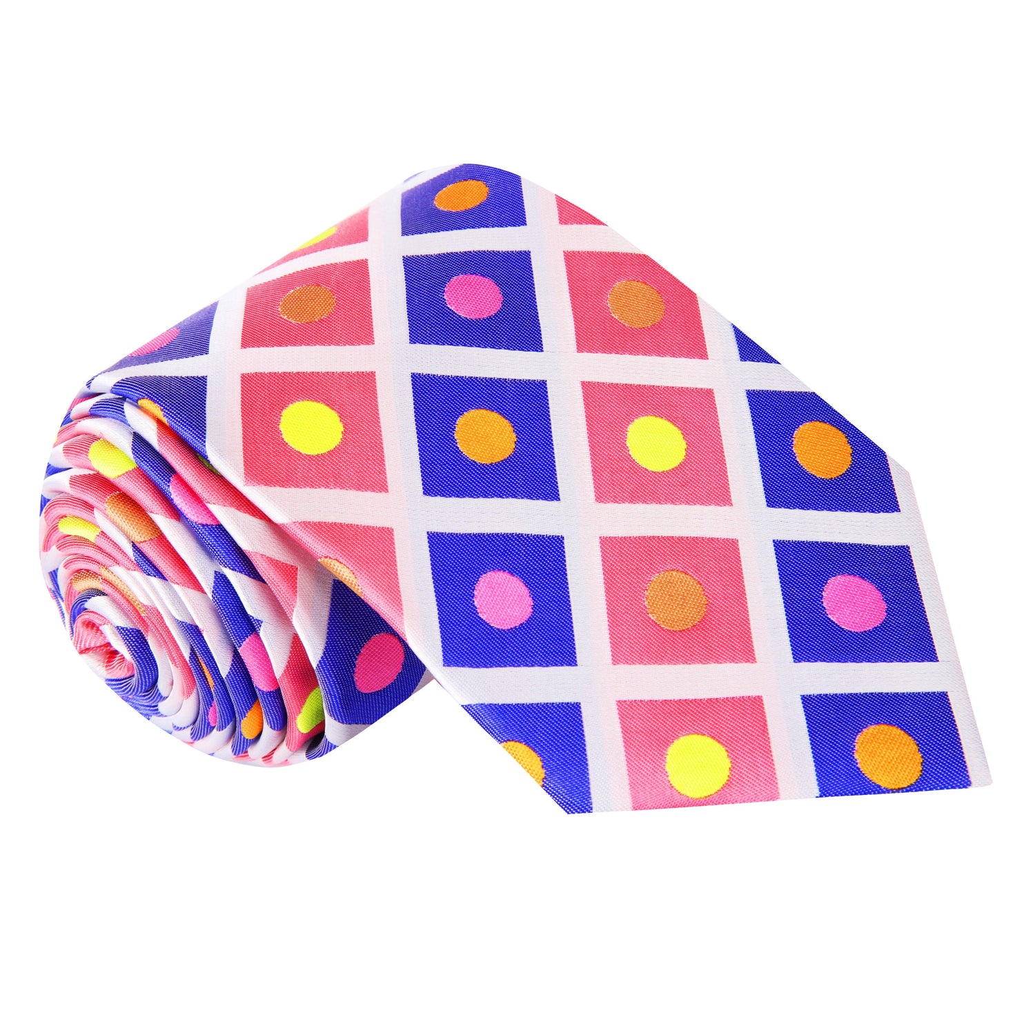 A Bright Pink, Purple, Yellow Geometric Silk Necktie