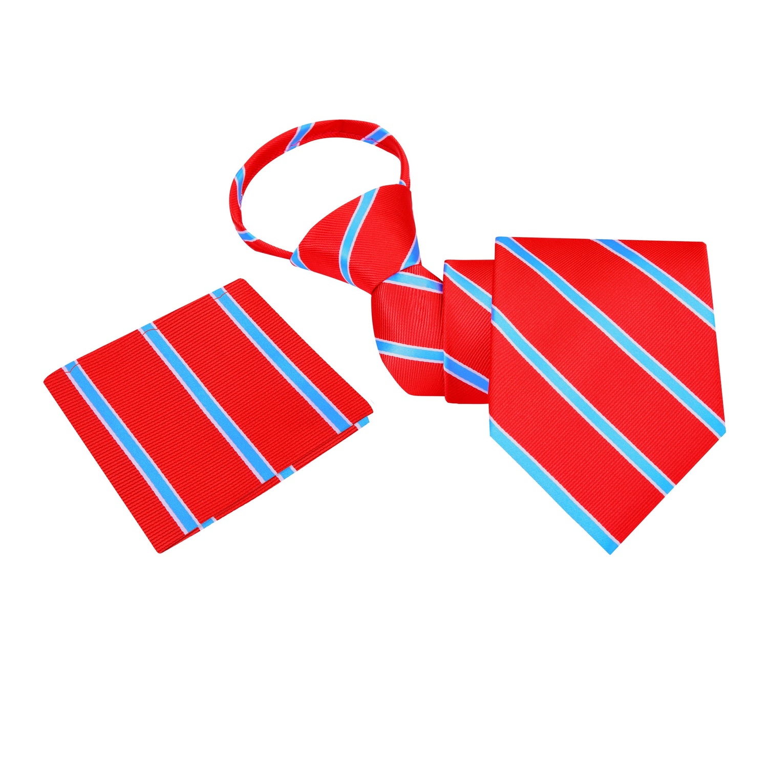 Coach PRIME Deion Sanders Red, Light Blue Stripe Zipper Tie and Pocket Square