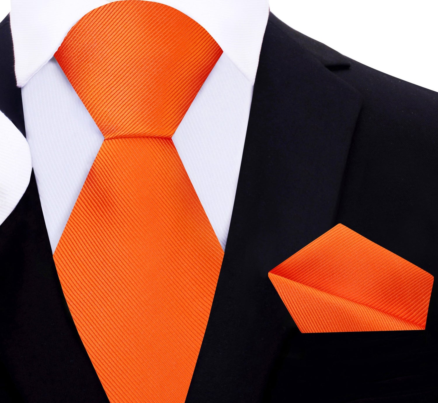Solid Rich Orange Lined Tie and Pocket Square