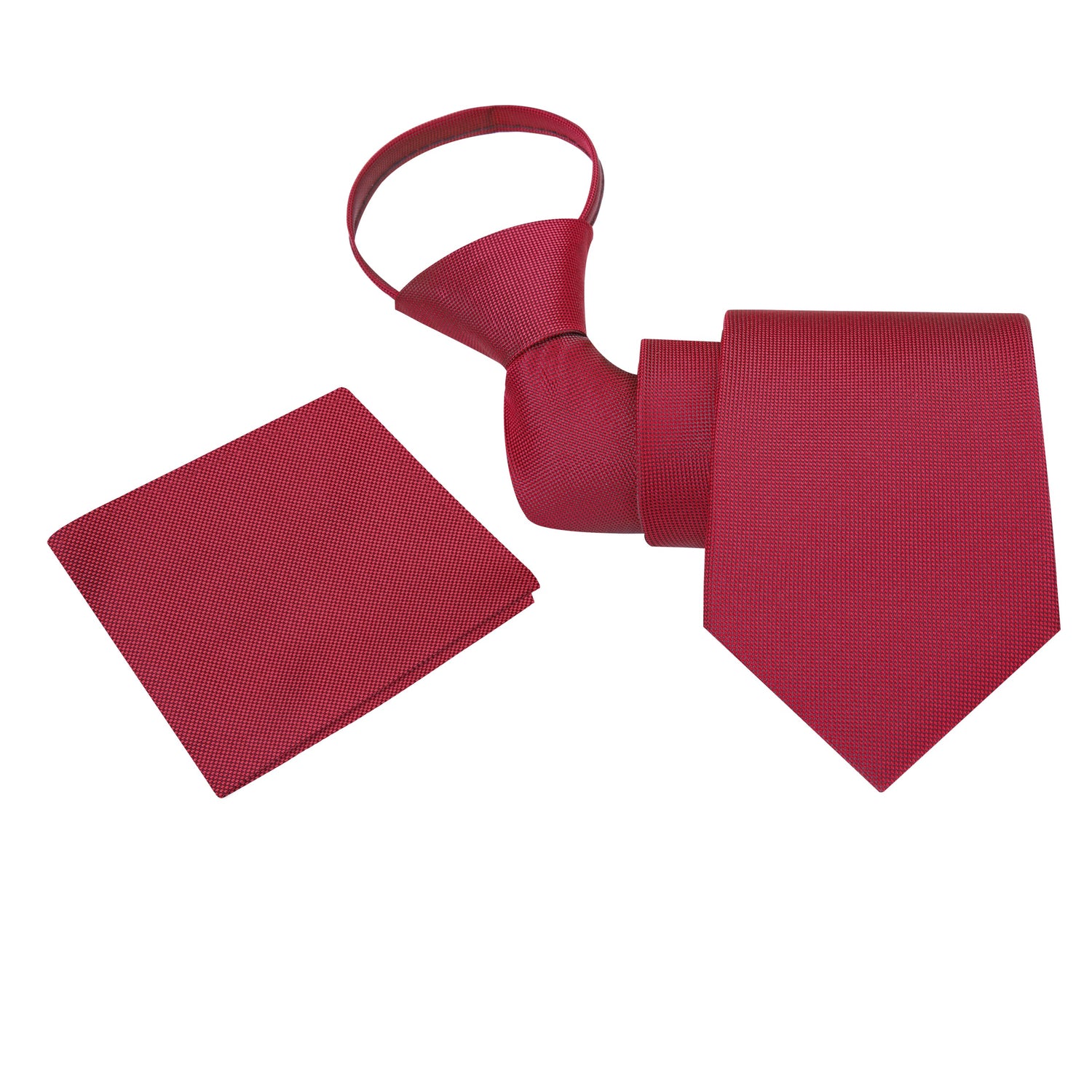  A Deep Red Check Silk Zipper Necktie, Pocket Square