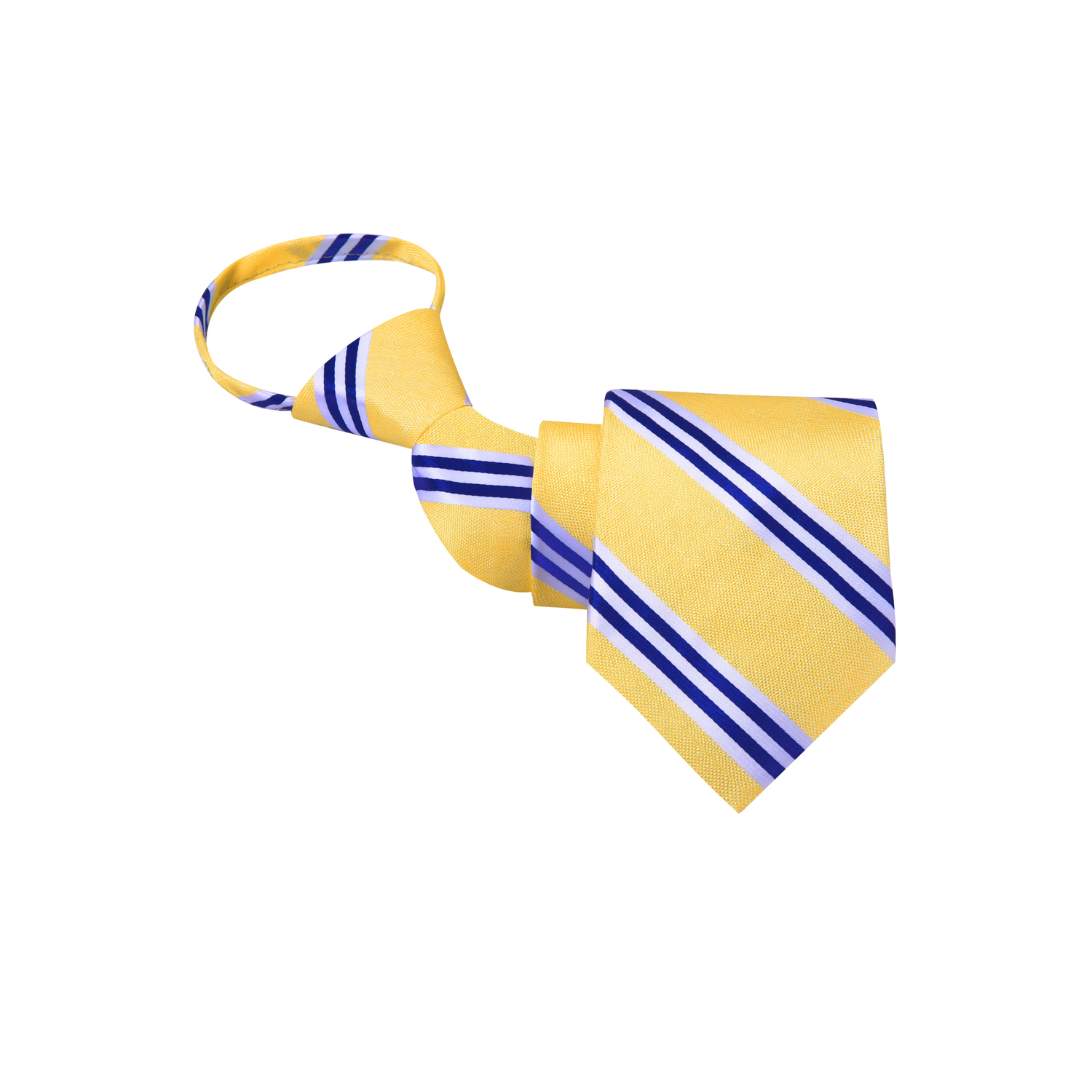 Zipper Tie View: A Light Yellow with White and Dark Blue Stripe Silk Zipper Necktie