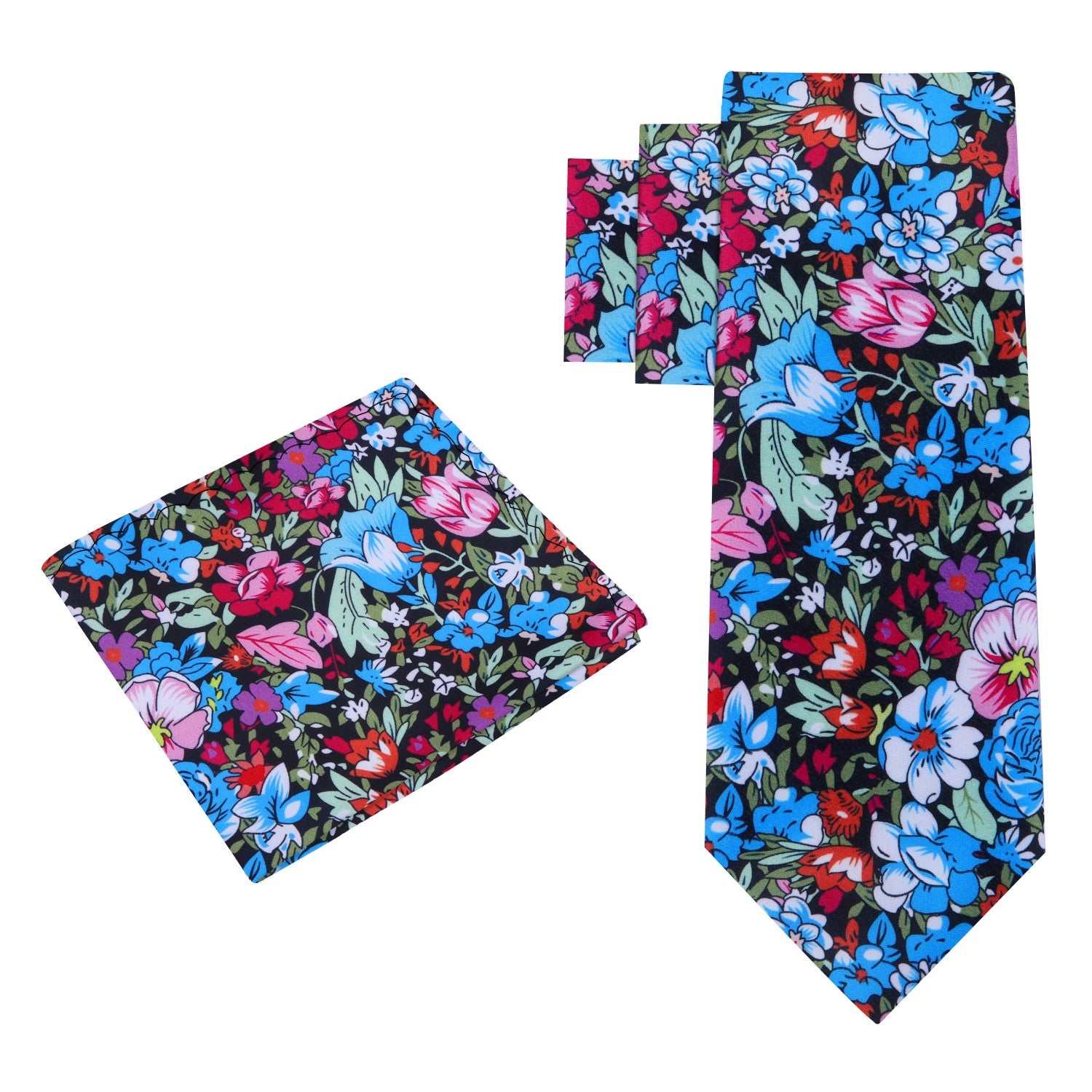 Alt View; Multi Colored Impressionist Flowers Tie and Square