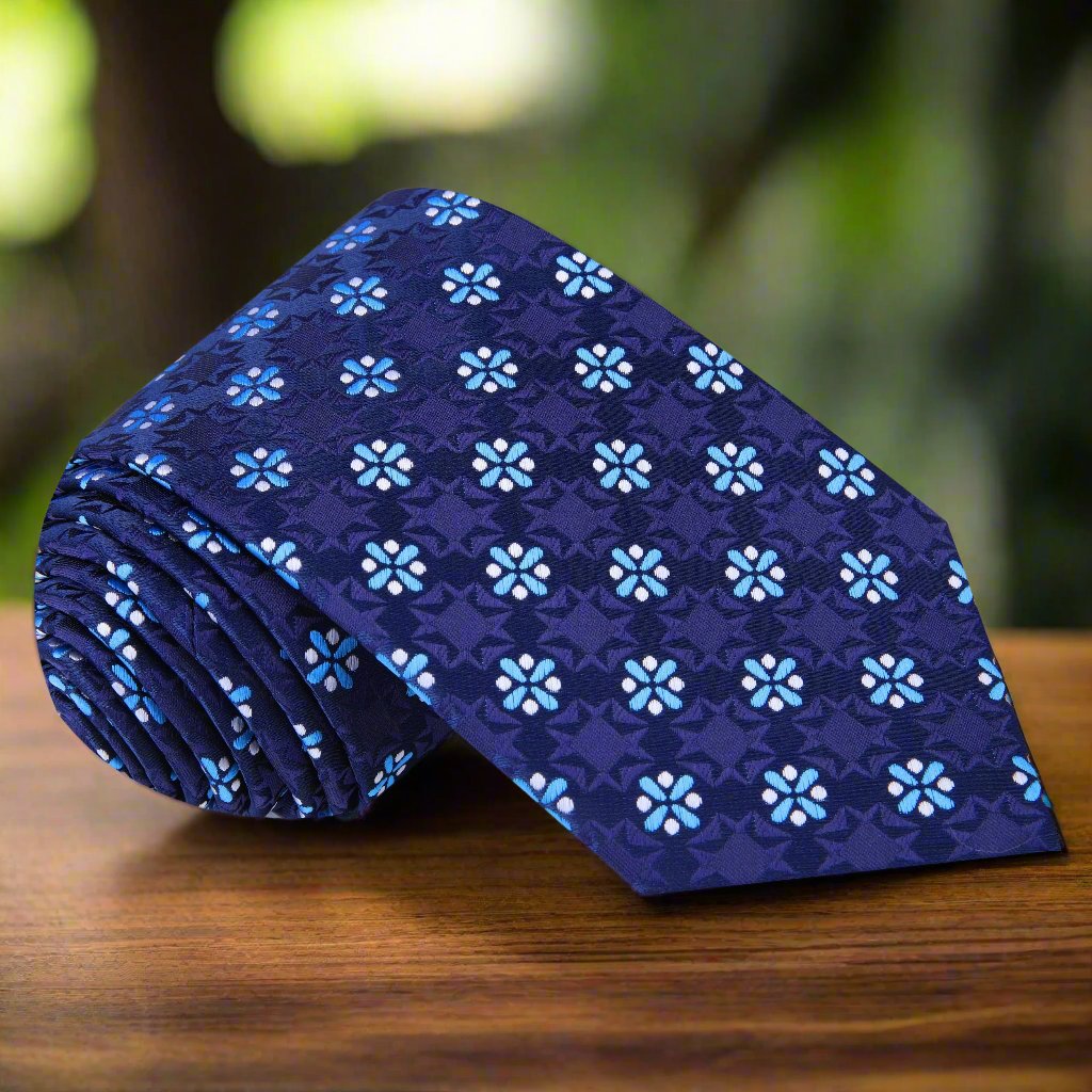 Shades of Blue and Light Grey Geometric Tie 