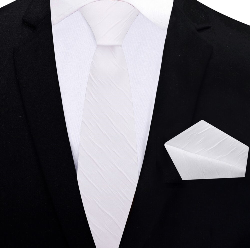 Thin Tie View: White Texture Tie and Pocket Square