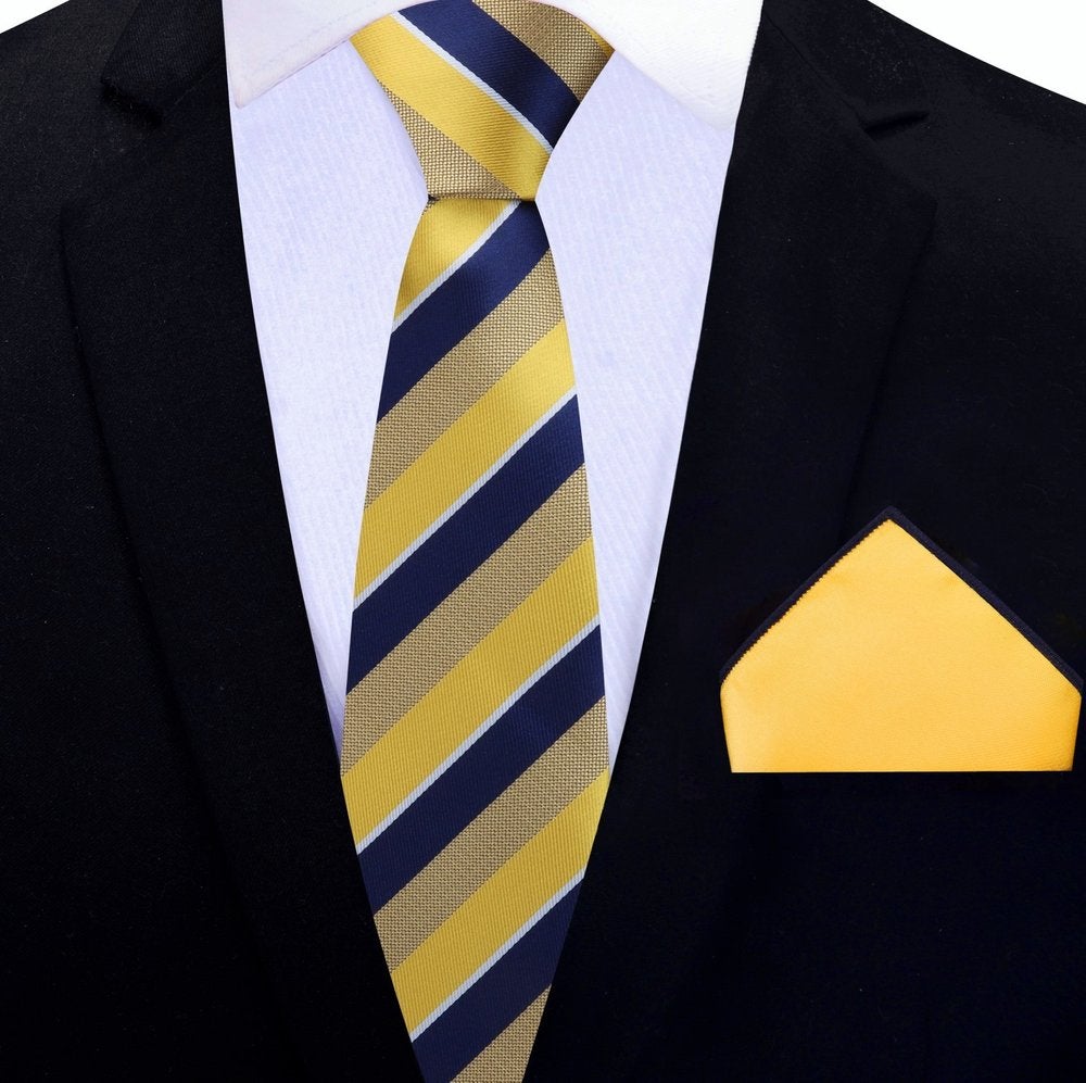 Maize and Azure Stripe Thin Tie and Accenting Square