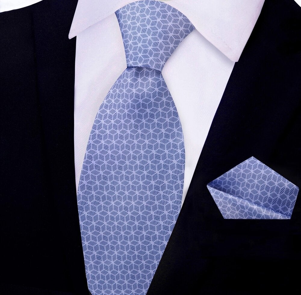 Deep Periwinkle, Blue 3D Cubes Tie and Pocket Square