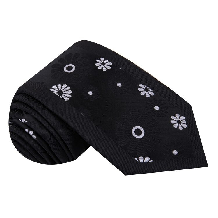 Black, Grey Flower Tie