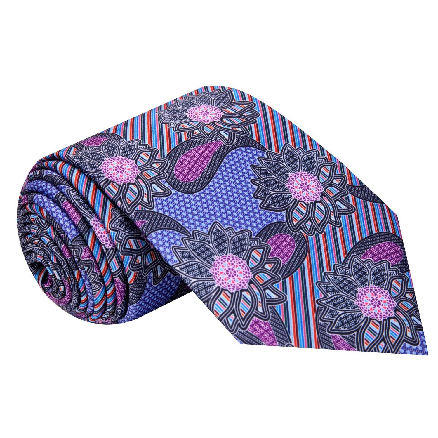  A Purple, Blue, Pink, Red, Black Color Abstract Paisley Pattern Silk Necktie 