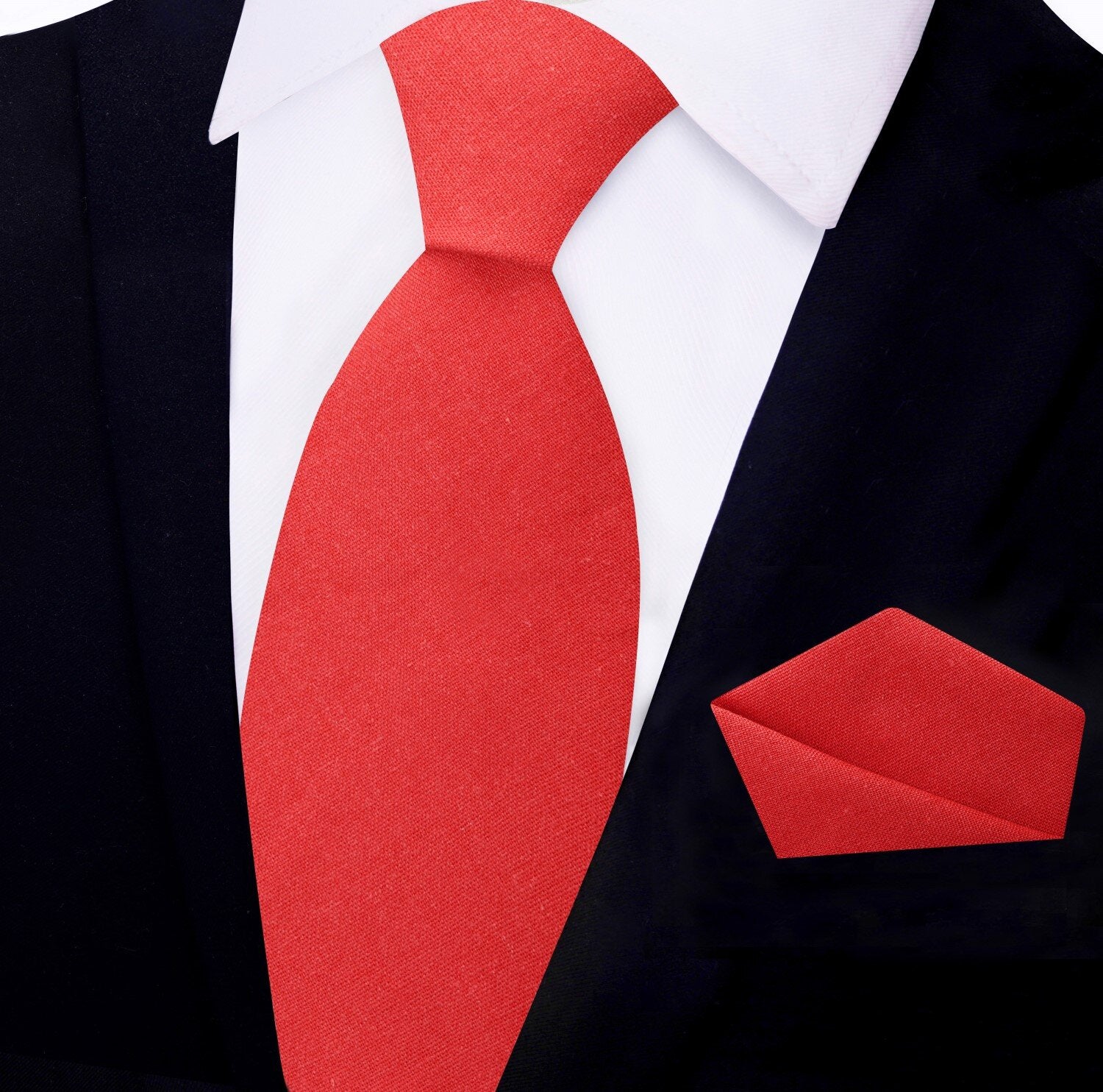 Bright Red Linen Tie and Pocket Square