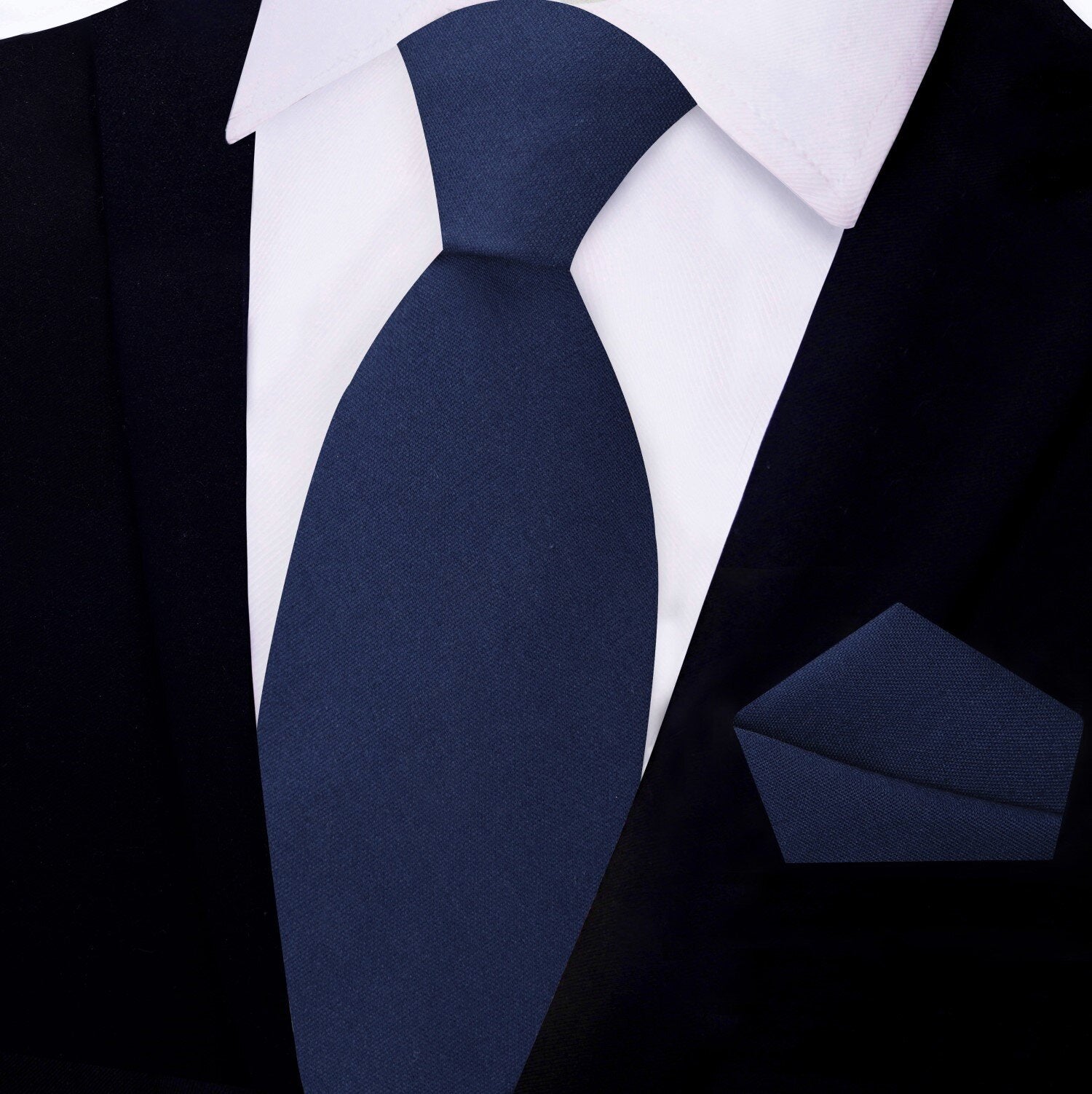 Dark Blue Linen Tie and Pocket Square