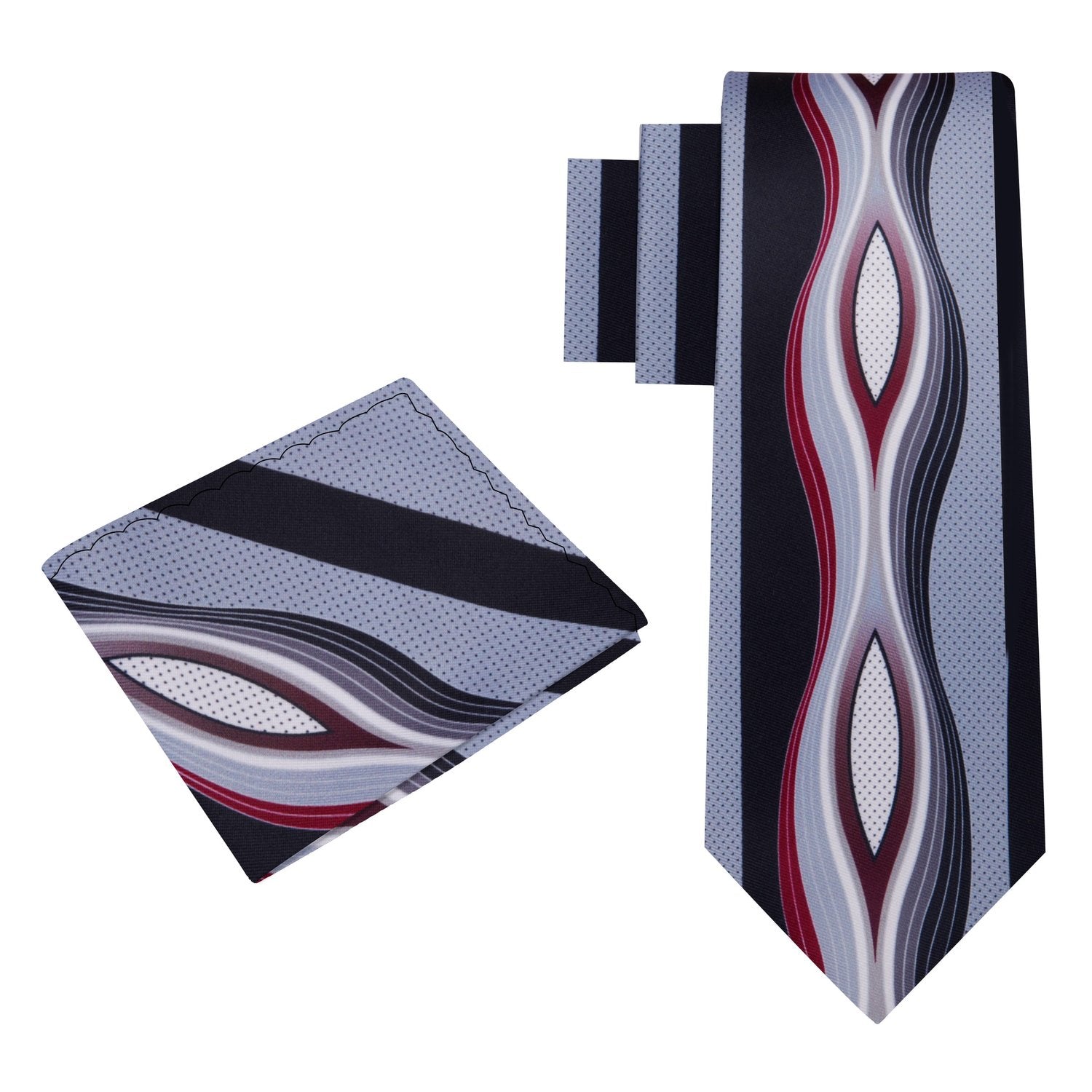 Alt View:  Grey, Red Abstract Tie and Pocket Square