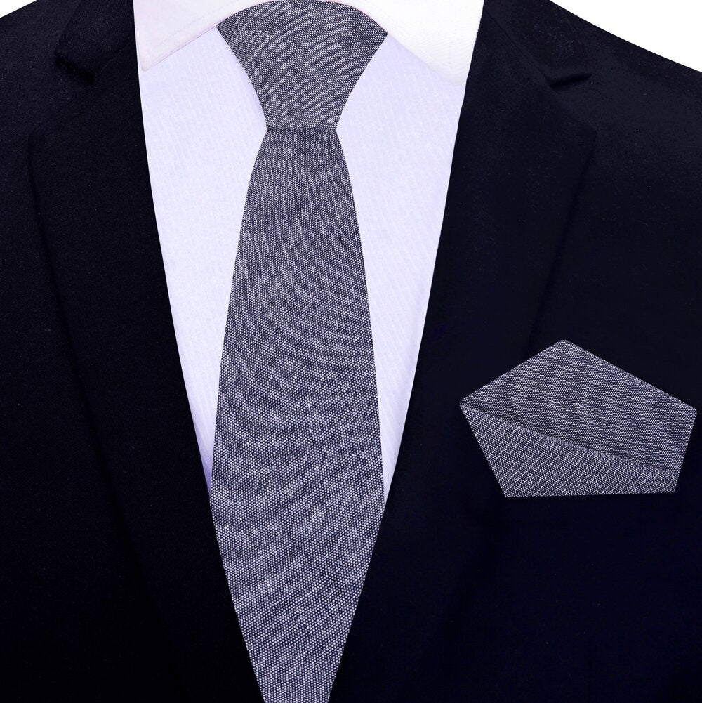 Thin Tie View Grey Linen Tie||Blue/White