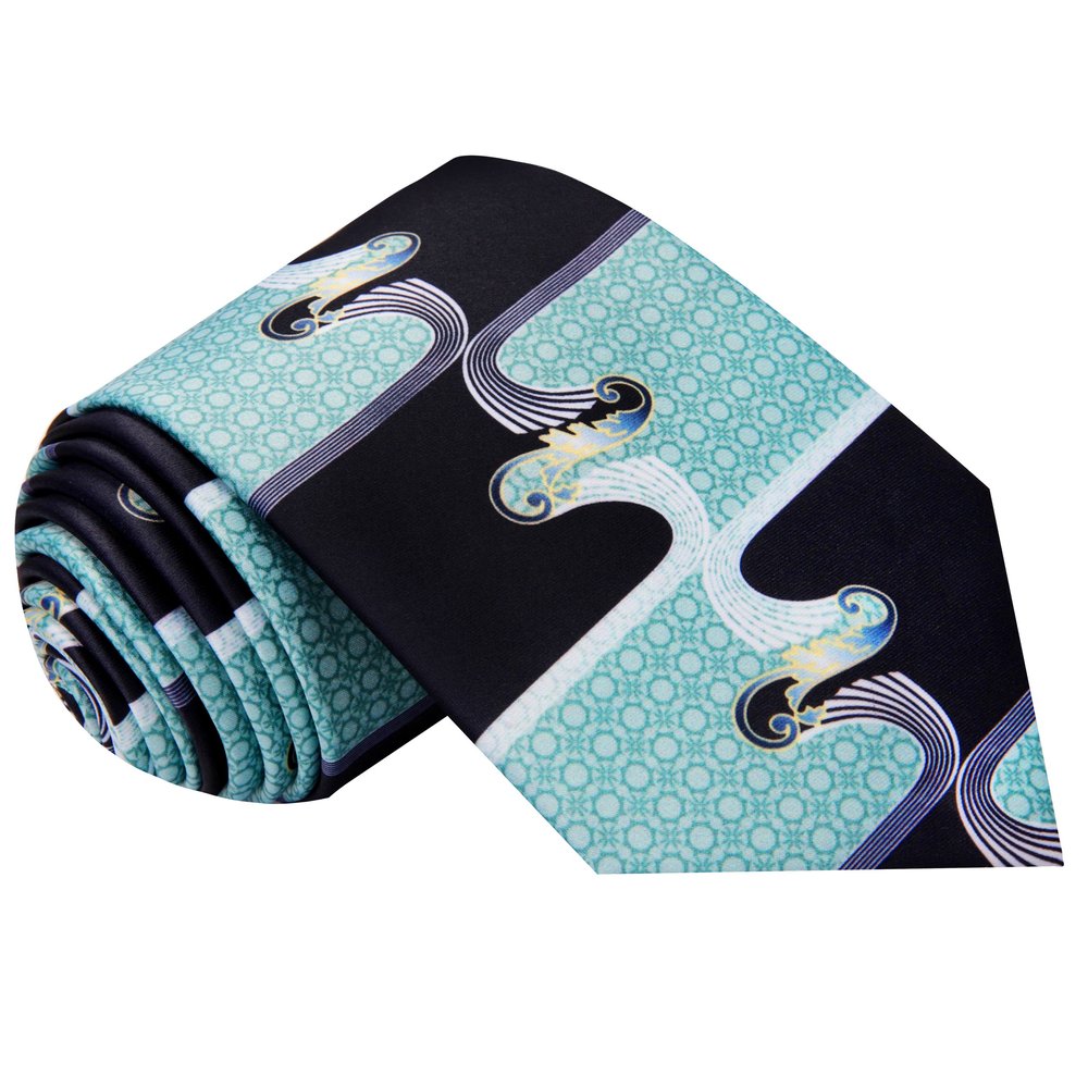 Ice Blue, Black Abstract Tie