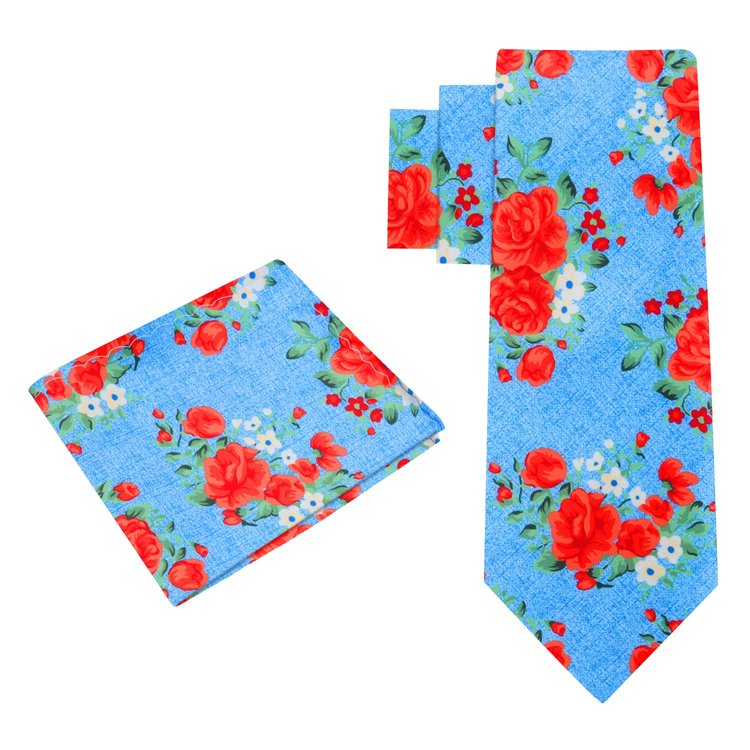 Alt View: Coach PRIME Deion Sanders Light Blue, Red, Green Rose Bunches Tie and Pocket Square
