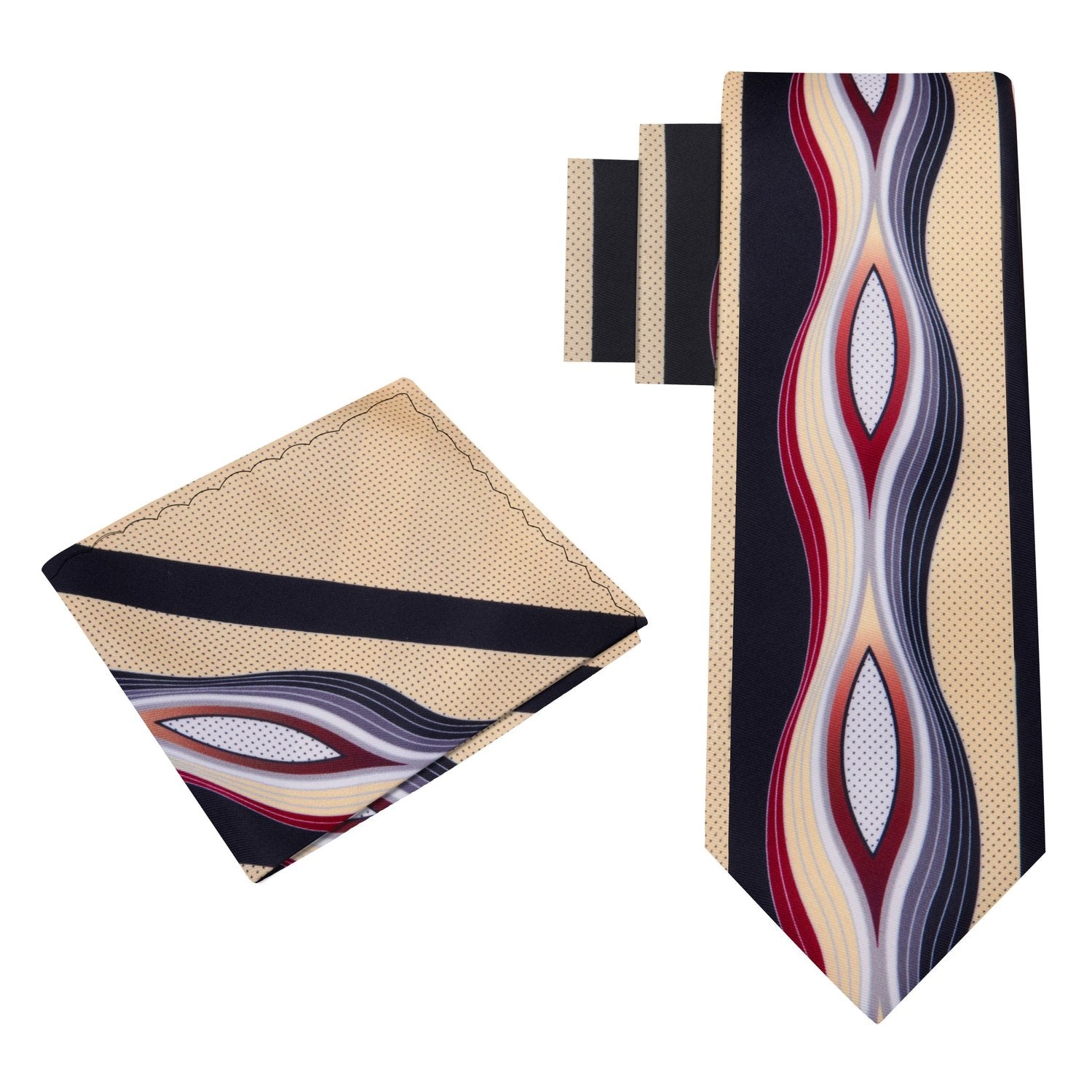 Alt View: Brown, Grey, Red Abstract Tie and Pocket Square