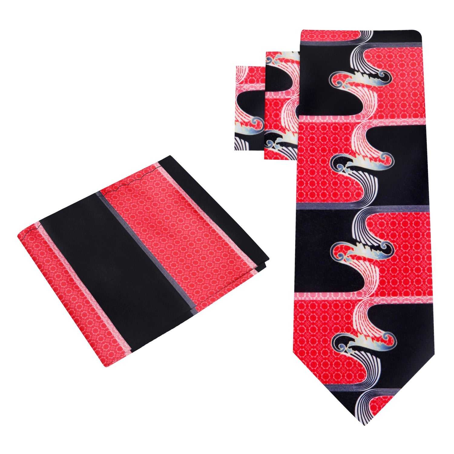 Alt View: Red Black Abstract Tie and Pocket Square