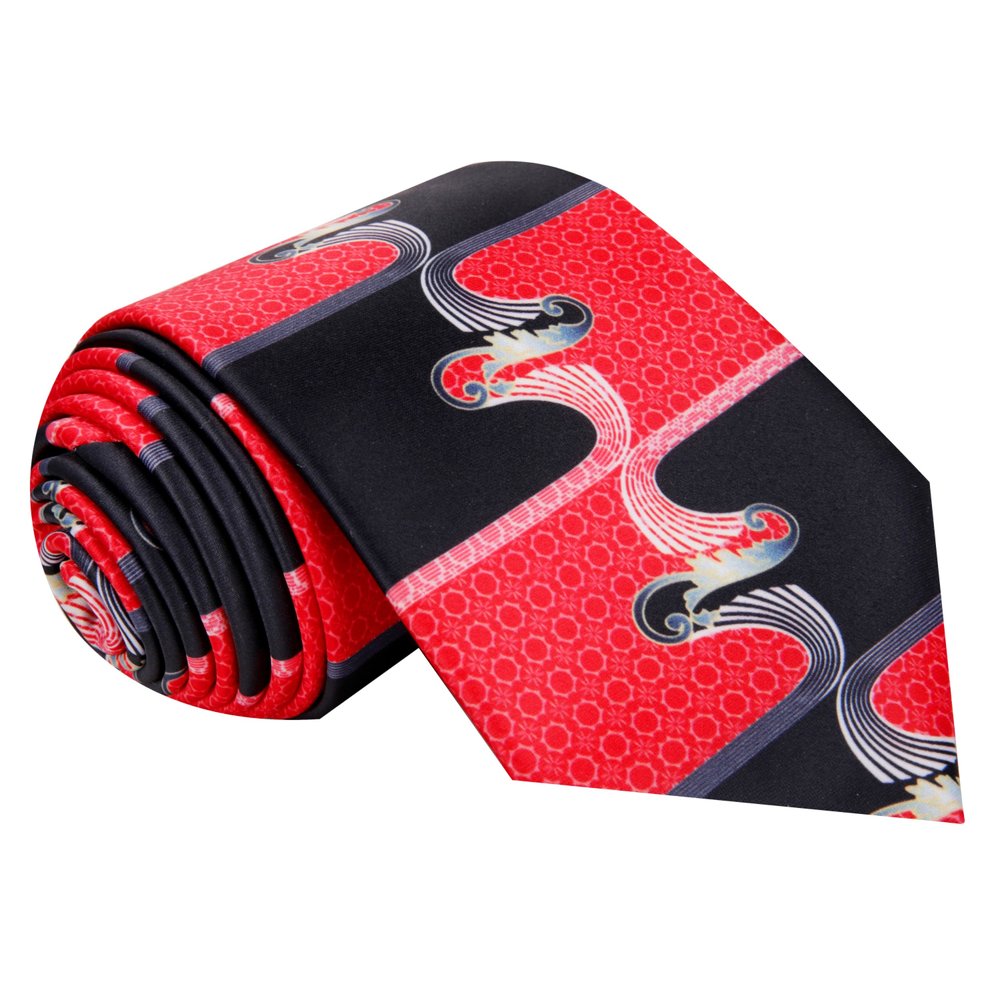 Red, Black Abstract Tie