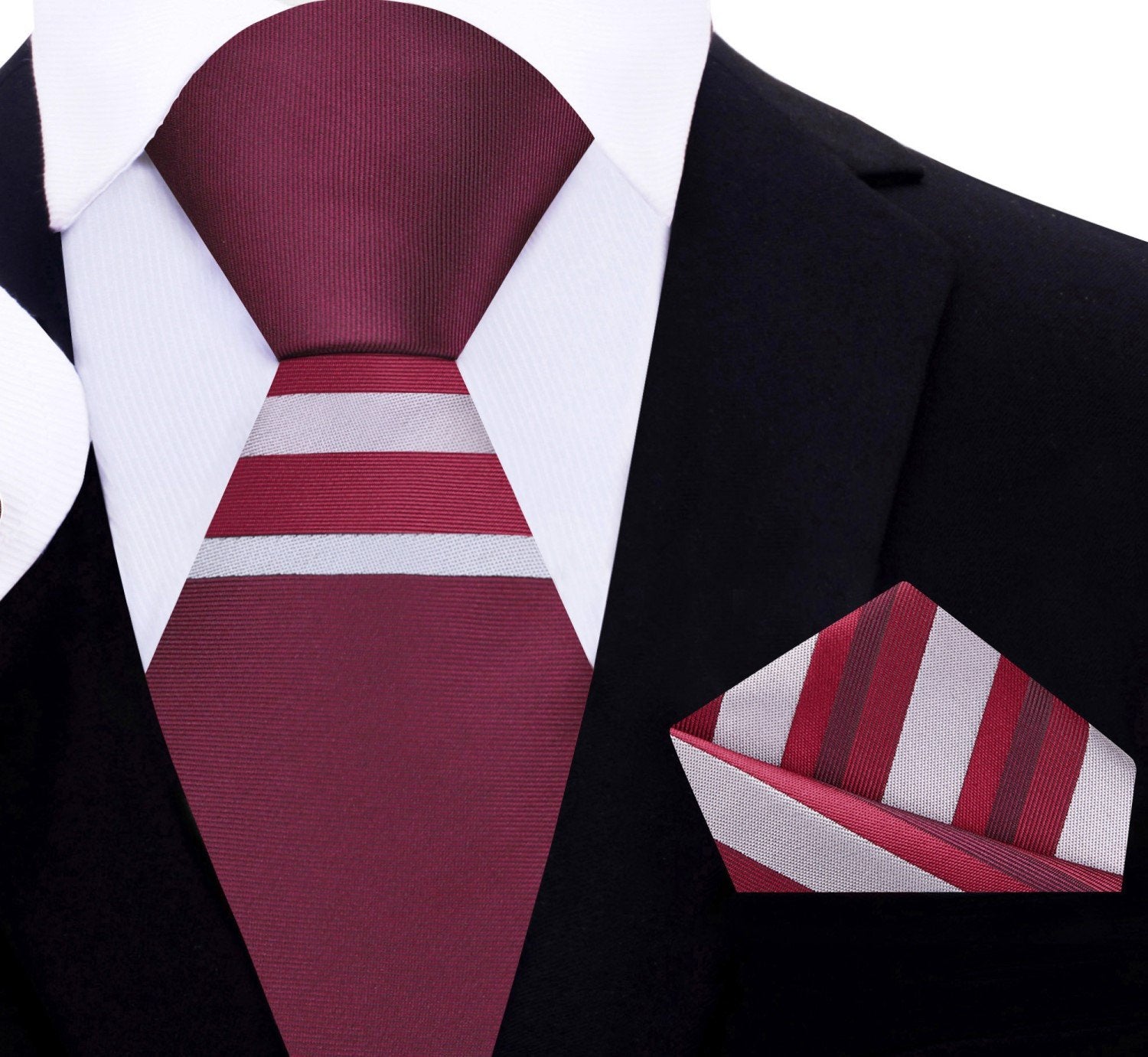 Red, Grey Stripe Tie and Pocket Square