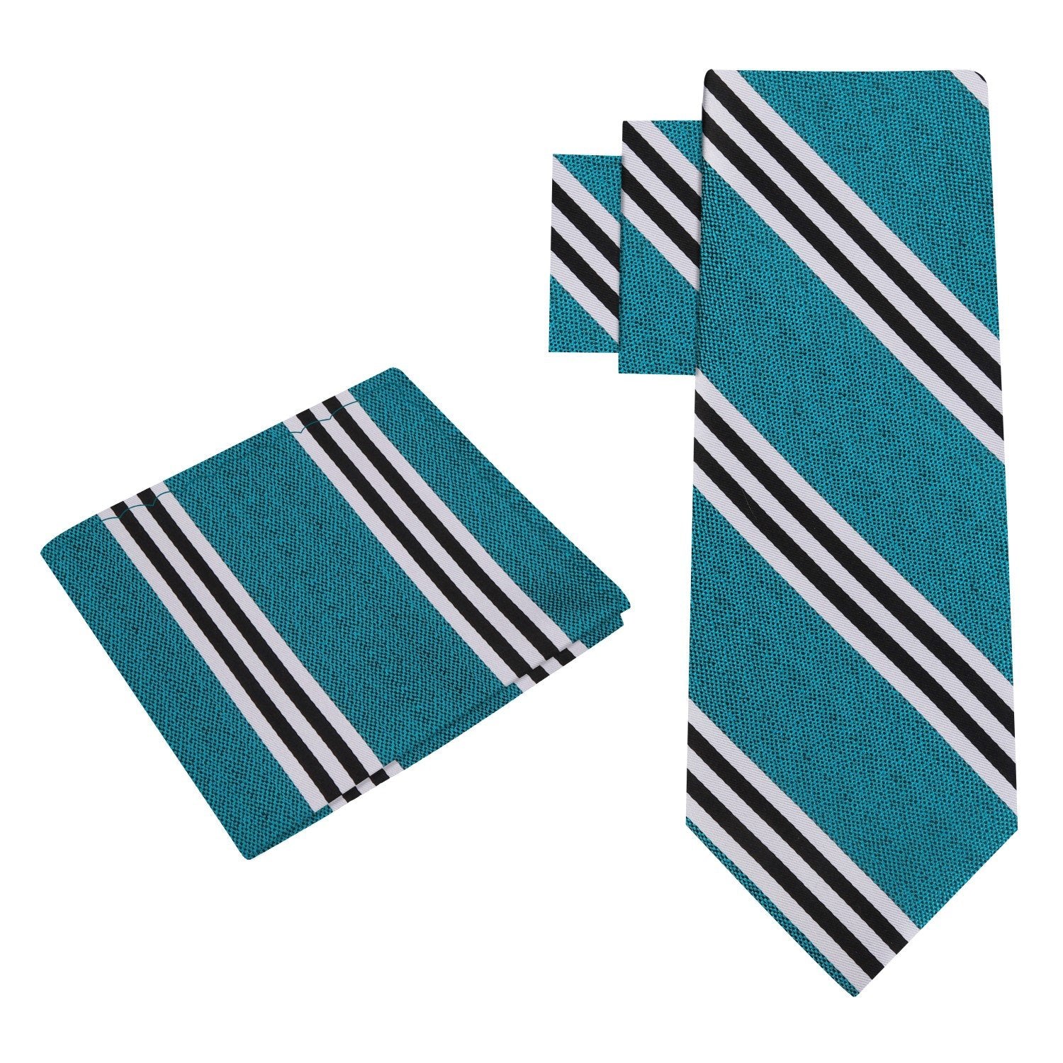 Alt View: Teal, White, Black Stripe Tie and Square