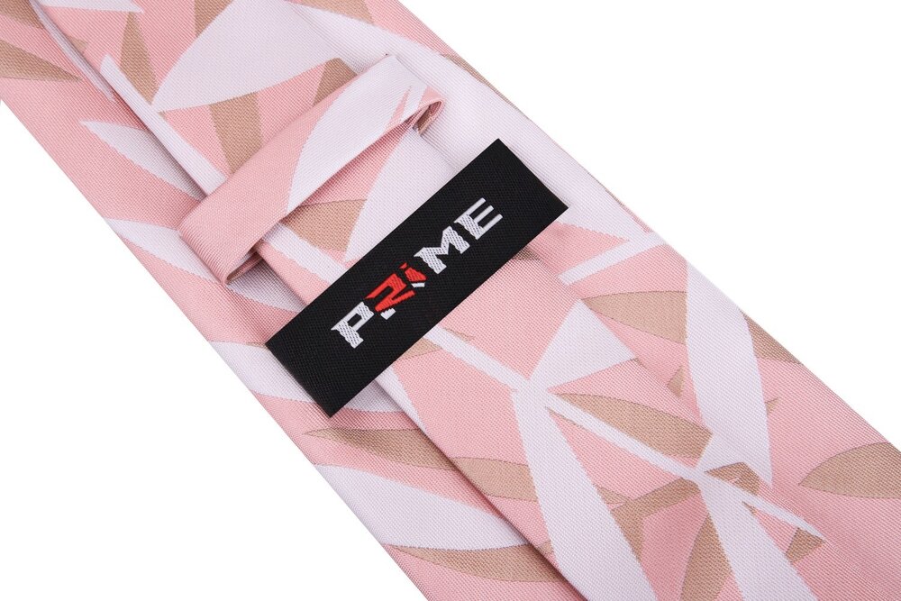 Deion “PRIME TIME” Sanders Light Pink, Salmon, Light Brown Sketched Leaves Tie and Pocket Square