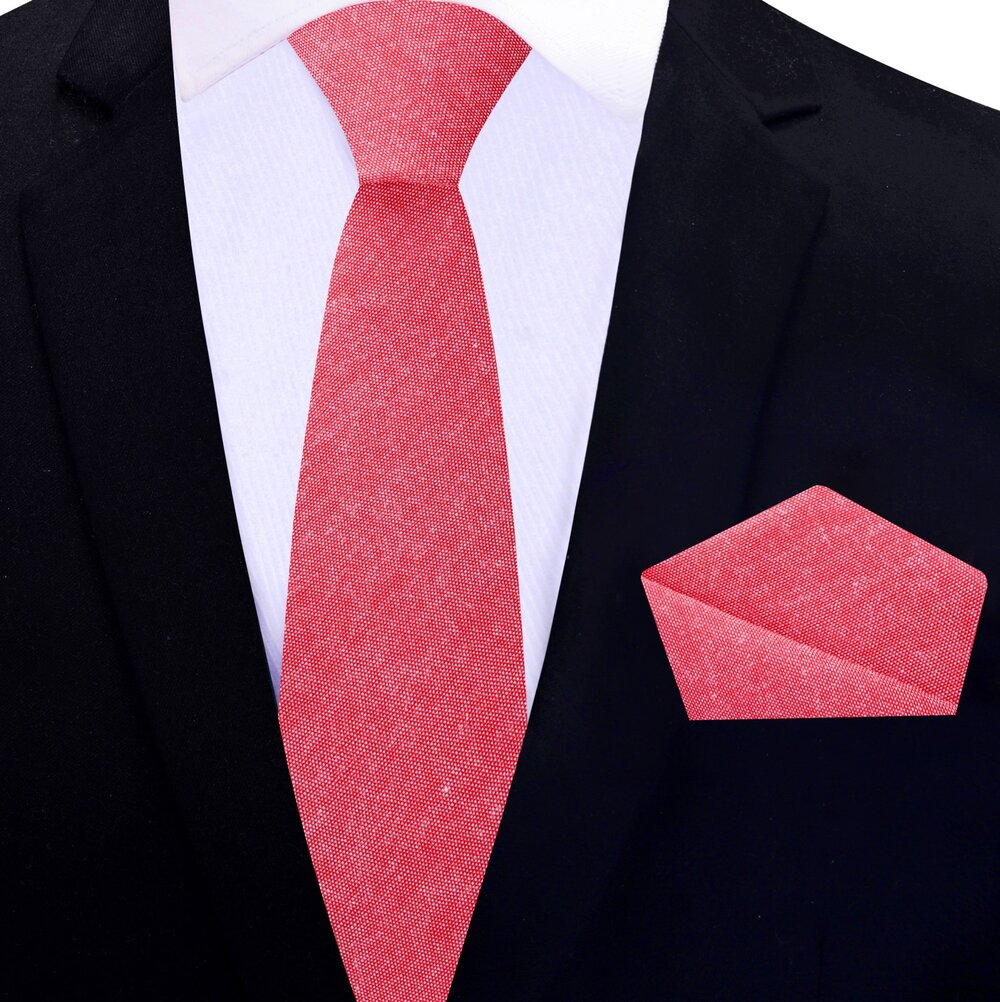 Light Red Fresh Linen Thin Tie and Pocket Square||Light Red
