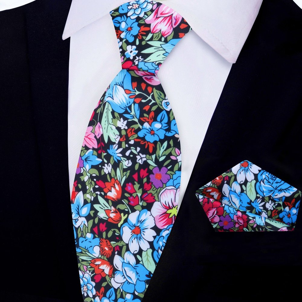 Multi Colored Impressionist Flowers Tie and Square